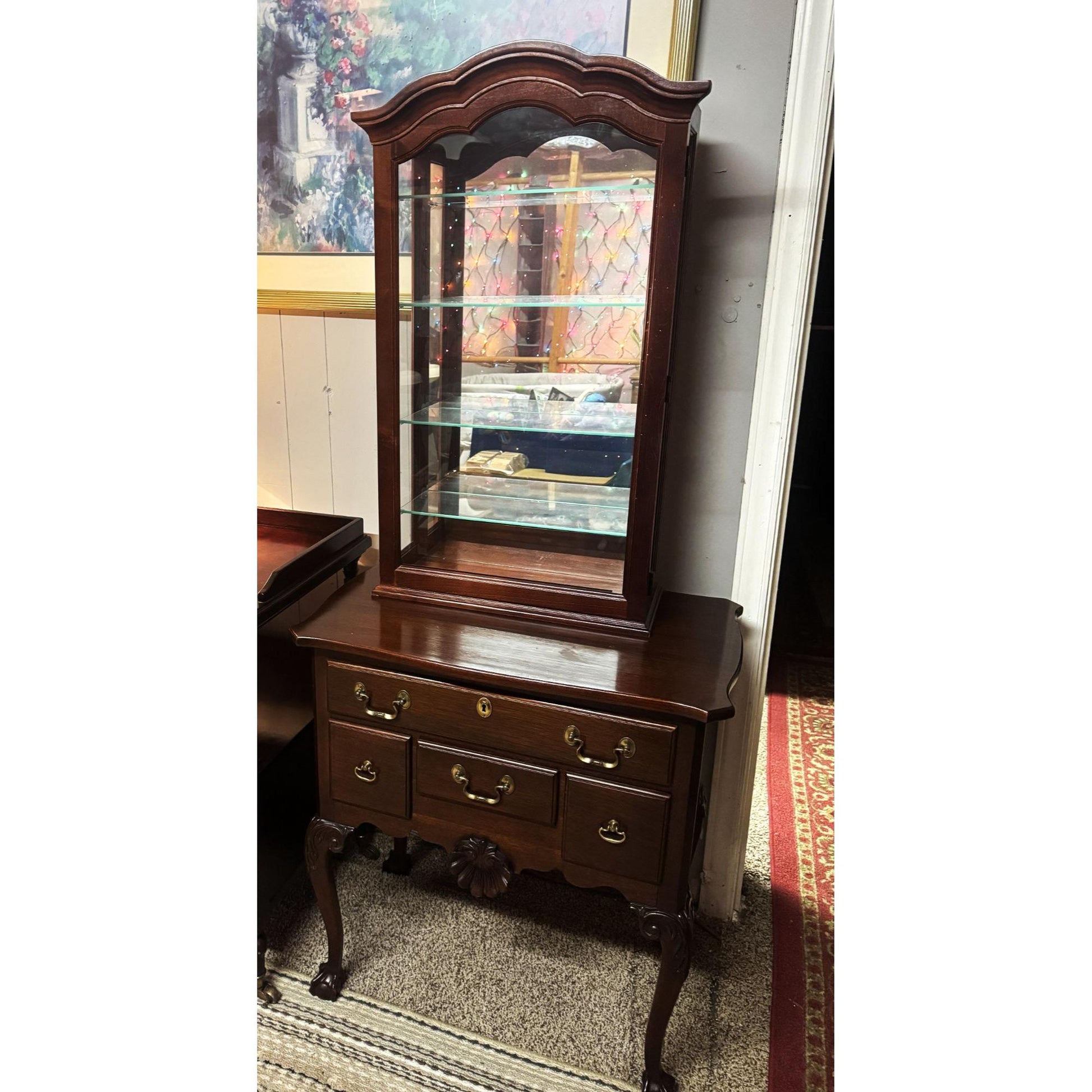 Link Taylor Mahogany Chippendale Style Lowboy Table Nightstand Claw and Ball Feet, Cabriole Legs Includes Howard Miller Mirror