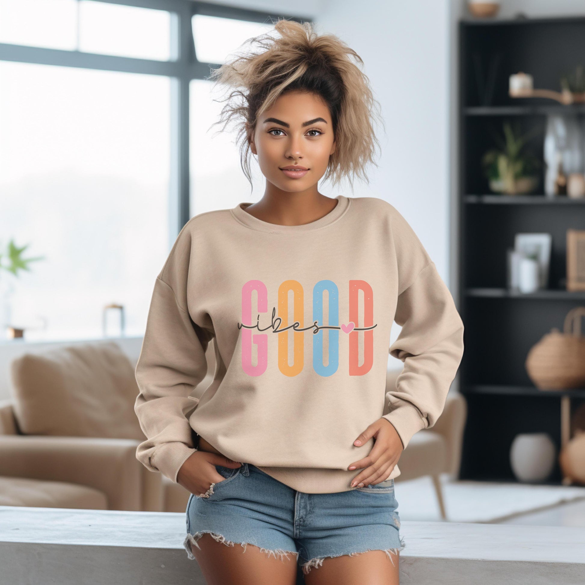 Good Vibes Only Sweatshirt, Positive Quote Crewneck, Feel Good Graphic Pullover, Unisex Cozy Sweatshirt, Uplifting Everyday Wear