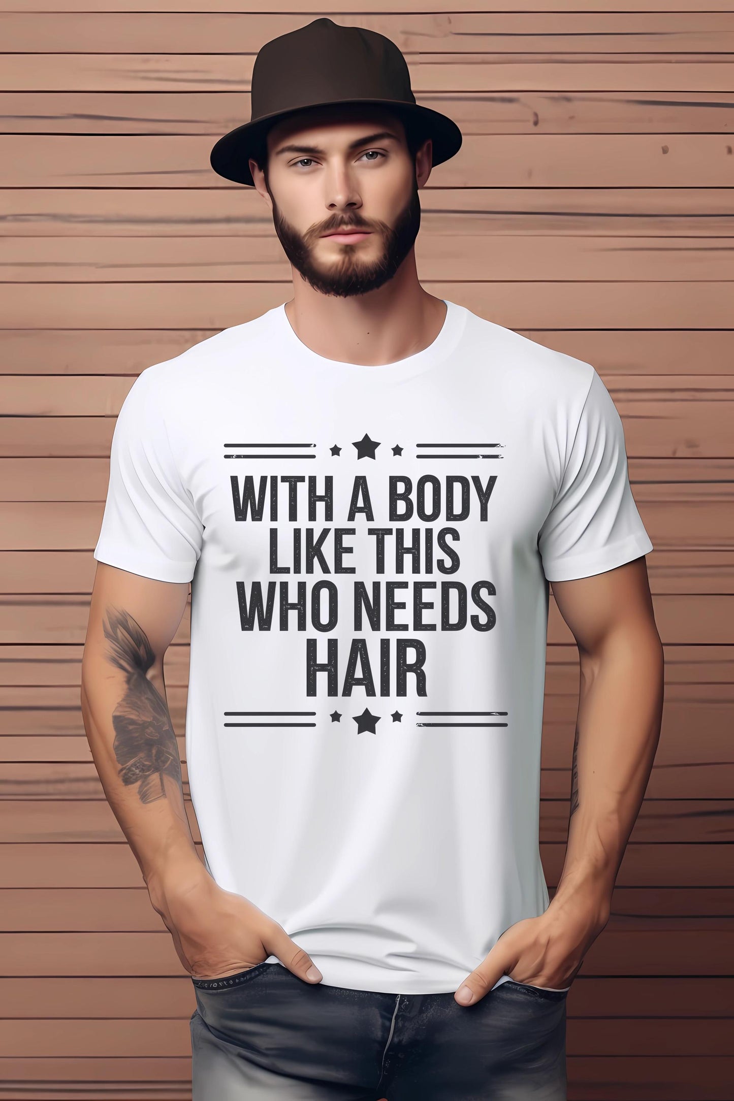 With a Body Like This Who Needs Hair Shirt | Funny Bald Men T Shirt | Confidence Gym Tee | Gift for Bald Guy | Humor Men’s Shirt