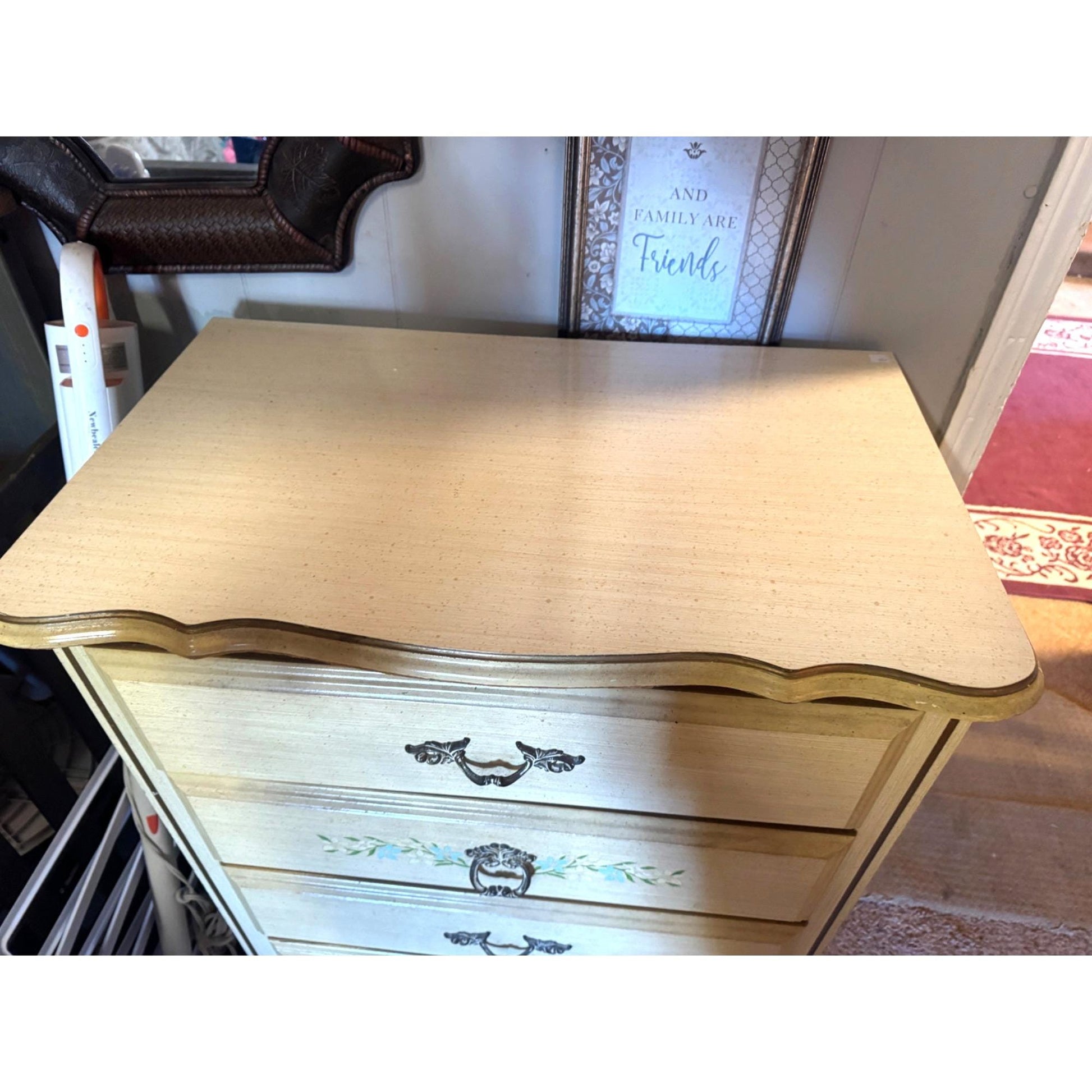 Vintage French Provincial Dresser: Sears Bonnet Series, Floral Detail, Brass Handles