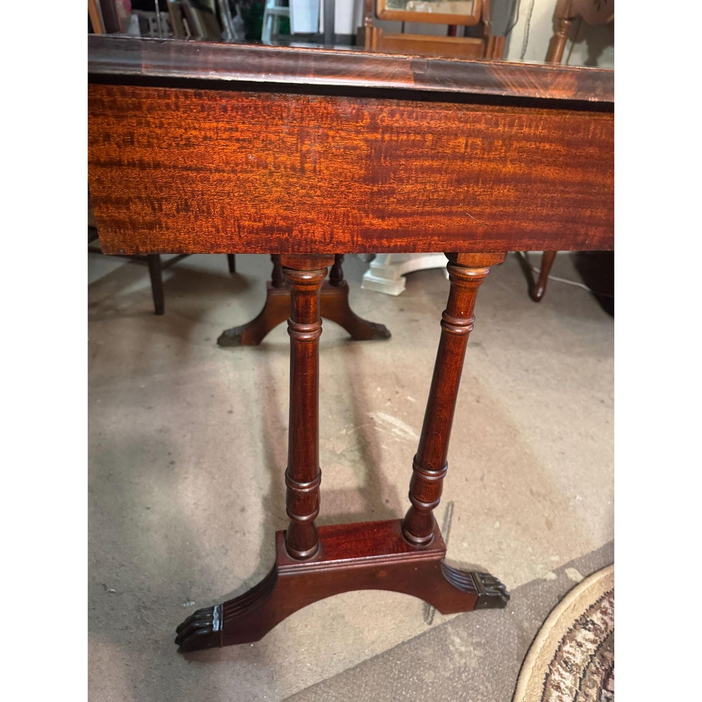 Antique Mahogany Writing Desk With Clawfoot Legs & Brass Handles - Elegant Vintage Furniture