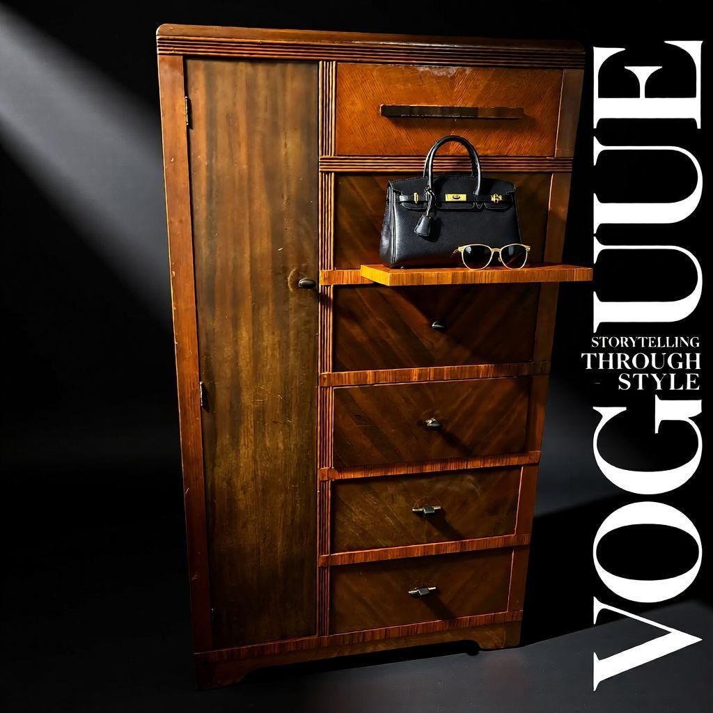 Vintage Waterfall Chifforobe 1930-40's Mid-Century Modern Wooden Dresser With Wardrobe Cabinet & 6 Drawers For Storage