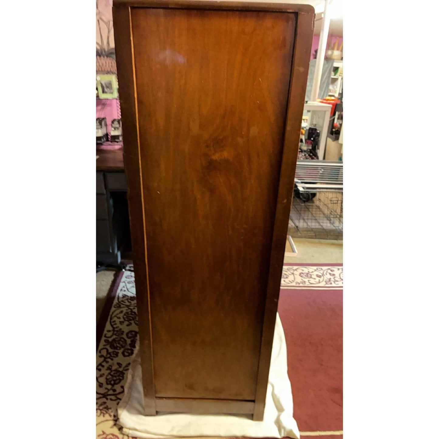 Vintage Waterfall Chifforobe 1930-40's Mid-Century Modern Wooden Dresser With Wardrobe Cabinet & 6 Drawers For Storage