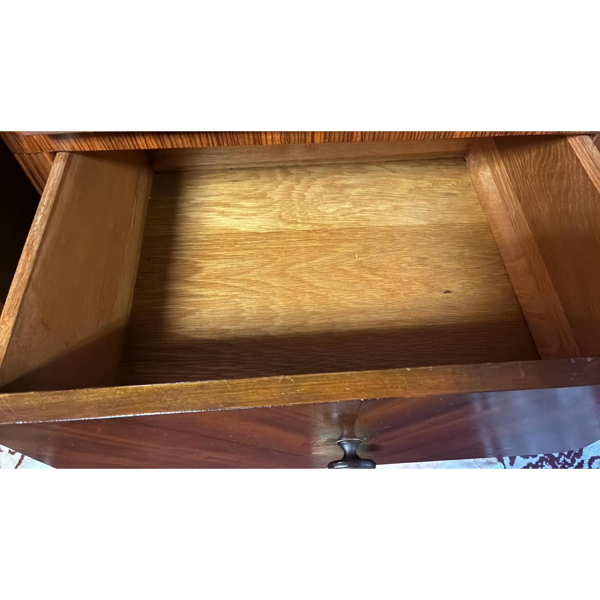 Vintage Waterfall Chifforobe 1930-40's Mid-Century Modern Wooden Dresser With Wardrobe Cabinet & 6 Drawers For Storage