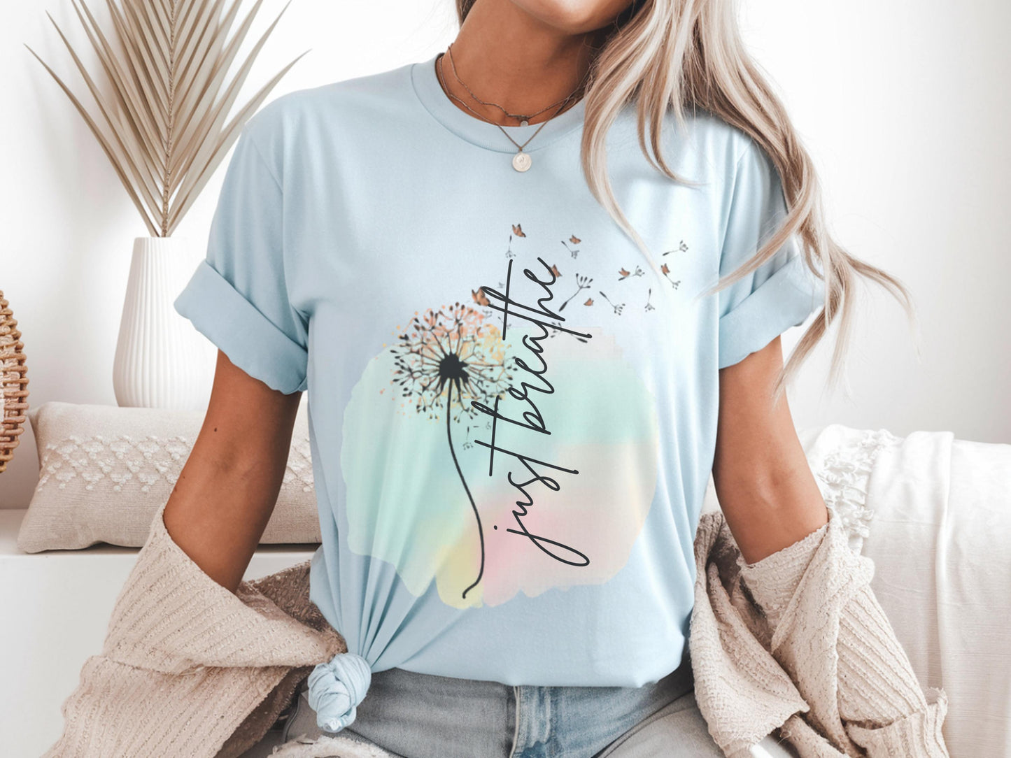 Just Breathe Shirt, Self Care Tee, Inspirational Gift for Women, Motivational T-Shirt, Graphic Tee, Dandelion Print, Relaxation Apparel