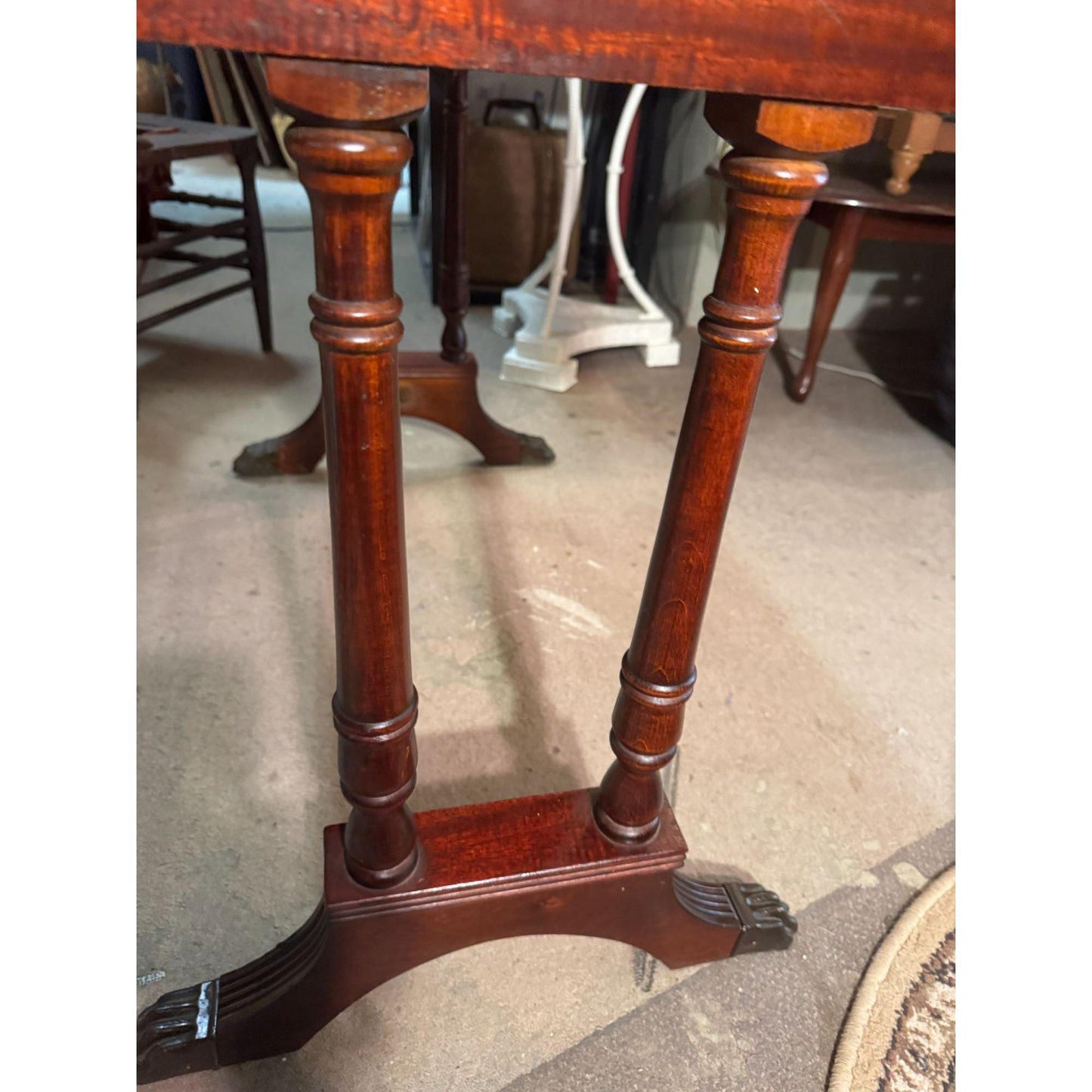 Antique Mahogany Writing Desk With Clawfoot Legs & Brass Handles - Elegant Vintage Furniture
