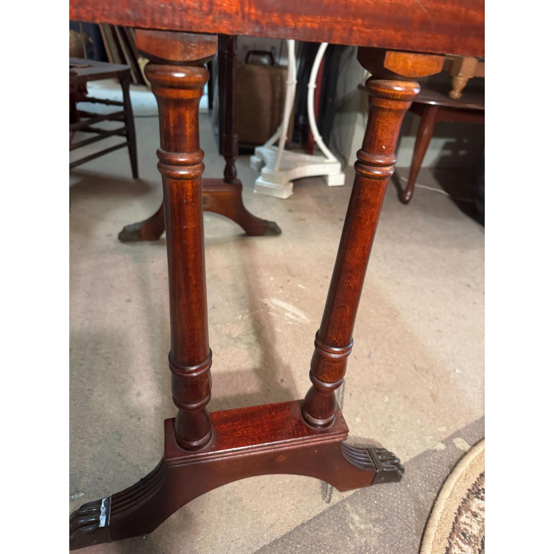 Antique Mahogany Writing Desk With Clawfoot Legs & Brass Handles - Elegant Vintage Furniture