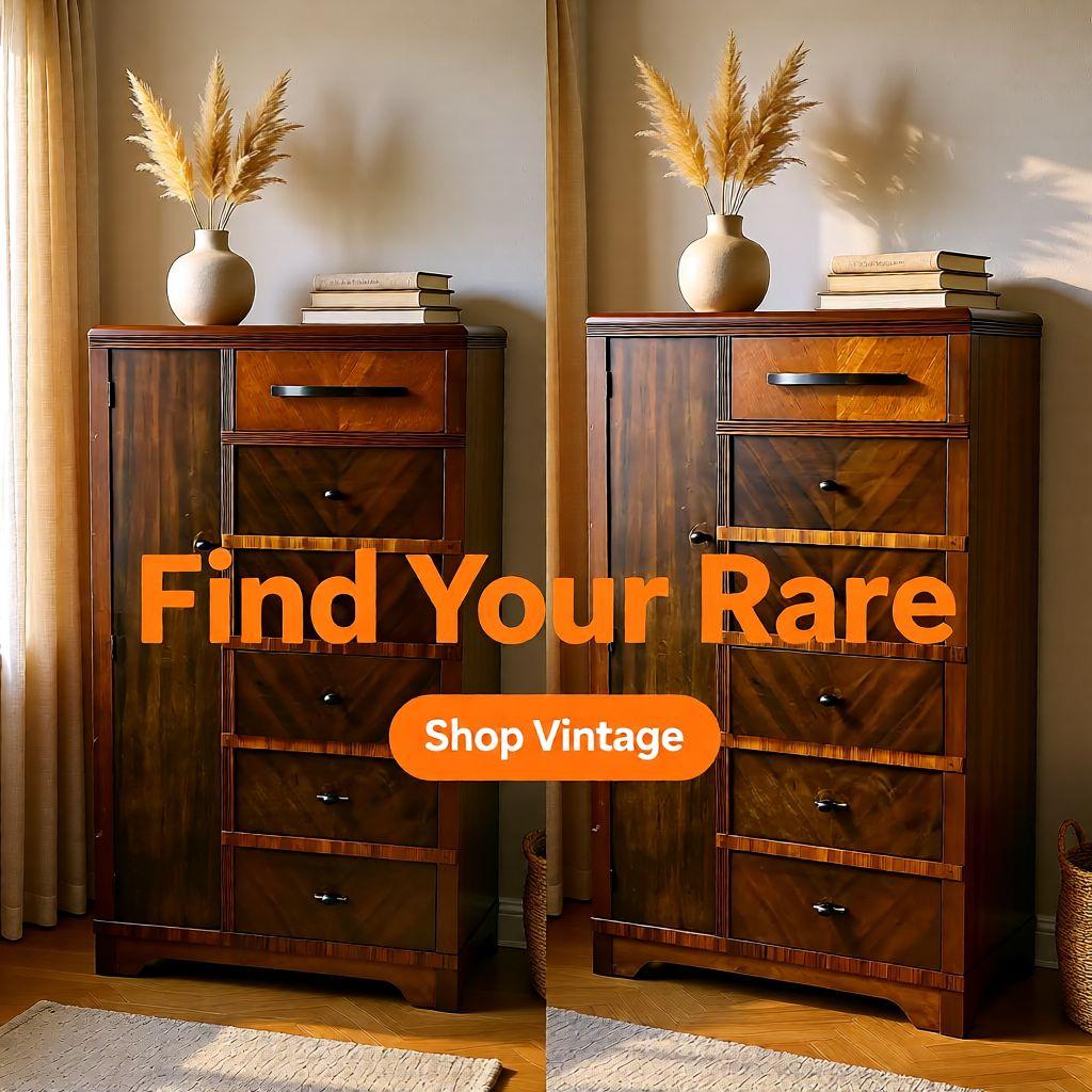 Vintage Waterfall Chifforobe 1930-40's Mid-Century Modern Wooden Dresser With Wardrobe Cabinet & 6 Drawers For Storage
