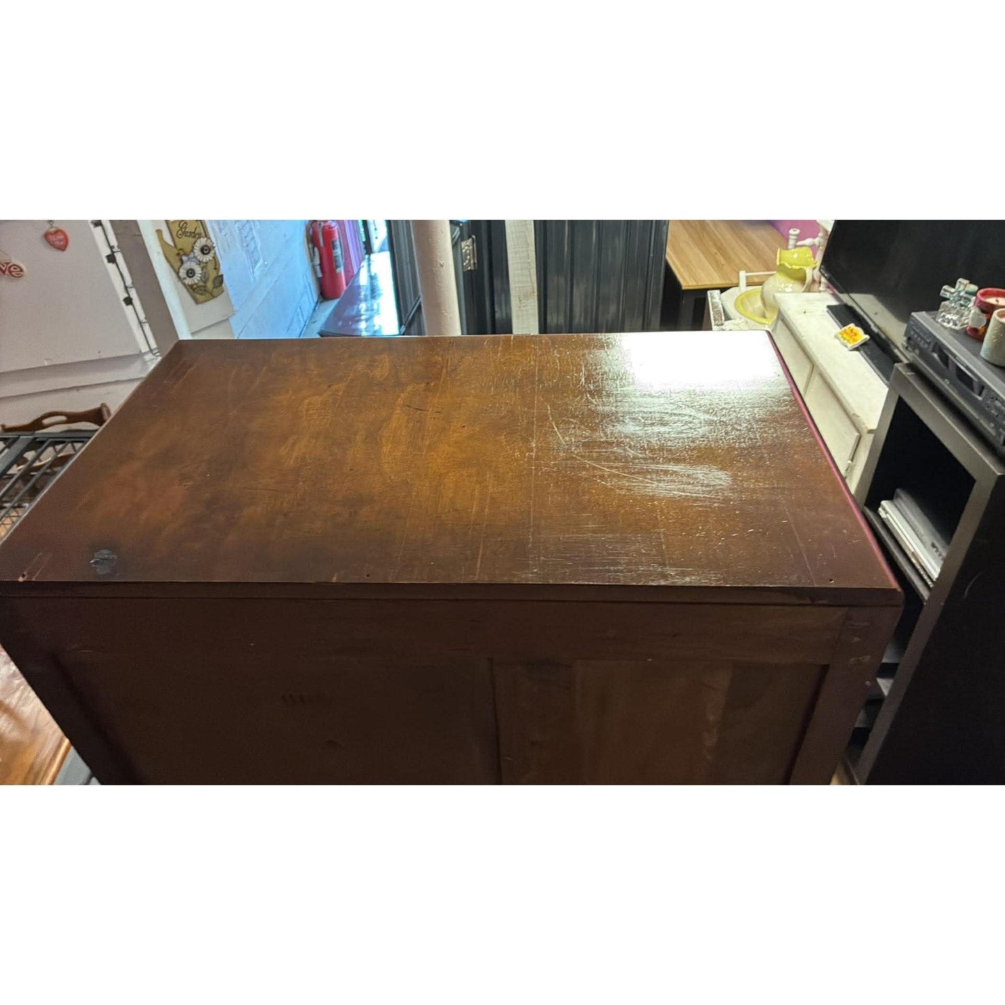 Vintage Waterfall Chifforobe 1930-40's Mid-Century Modern Wooden Dresser With Wardrobe Cabinet & 6 Drawers For Storage