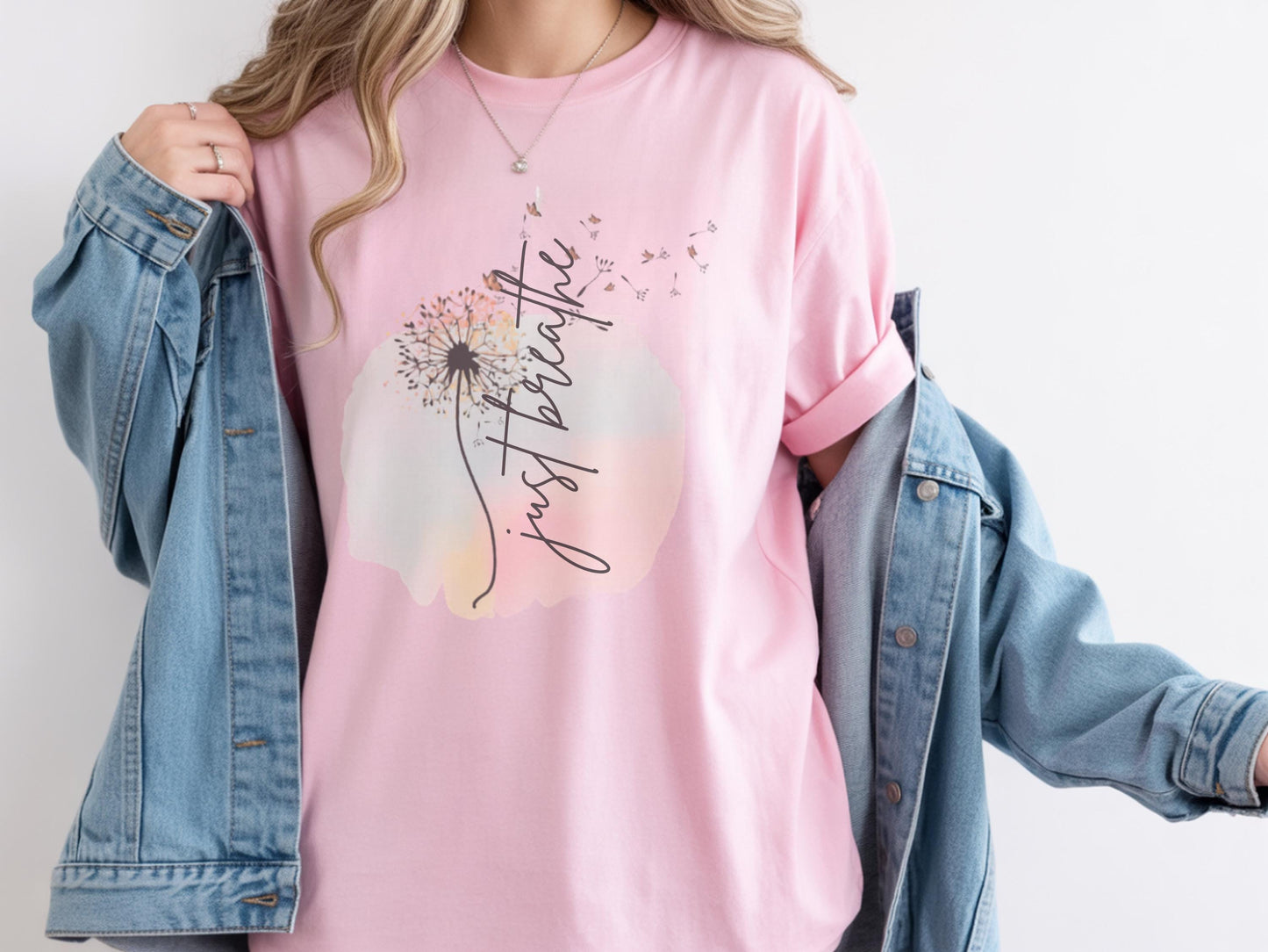 Just Breathe Shirt, Self Care Tee, Inspirational Gift for Women, Motivational T-Shirt, Graphic Tee, Dandelion Print, Relaxation Apparel