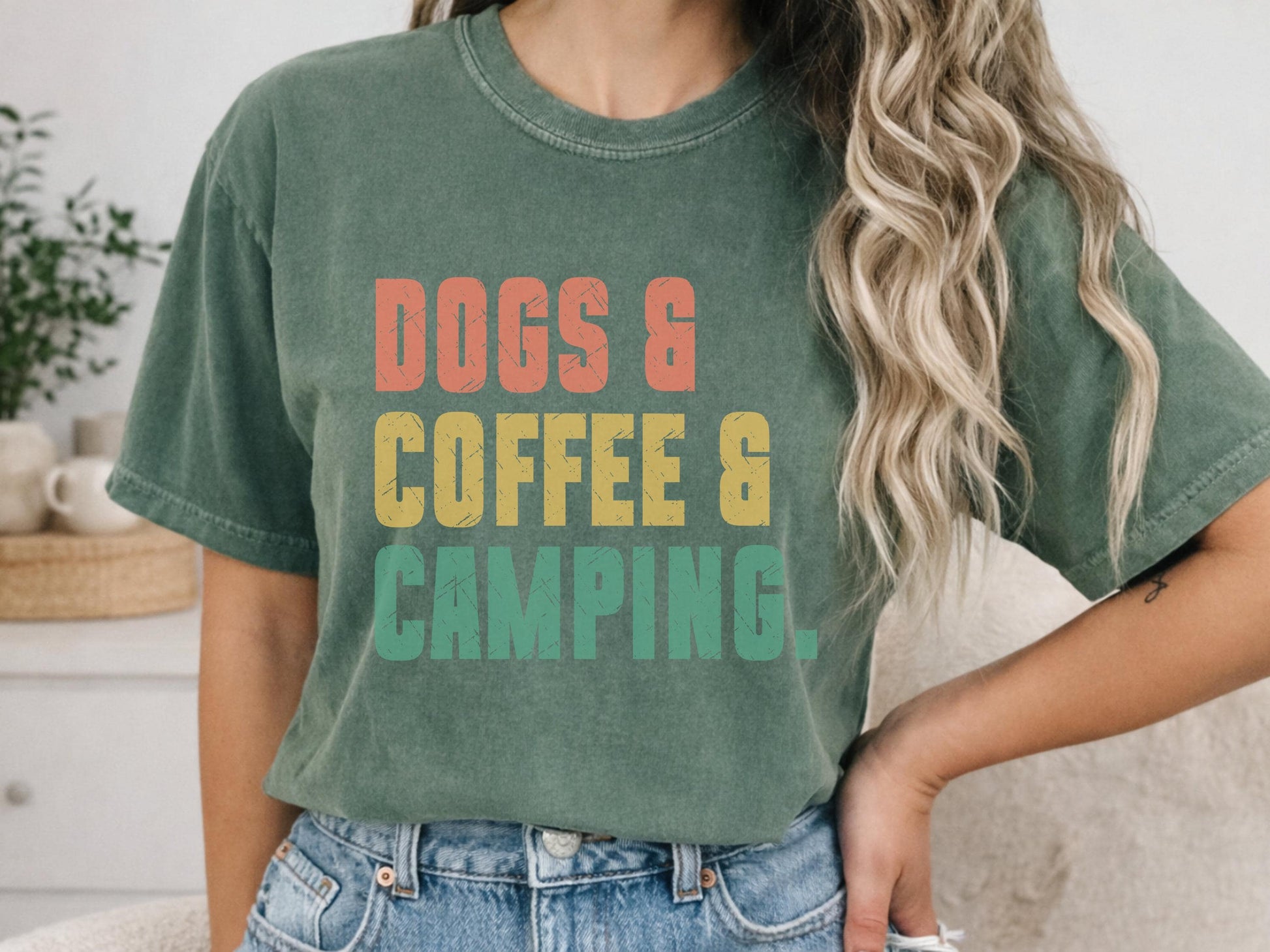 Dogs Coffee Camping Shirt – Dog Lover Camper Tee, Funny Camping & Coffee T-Shirt, Adventure Vacation Shirt, Camping Birthday Gift