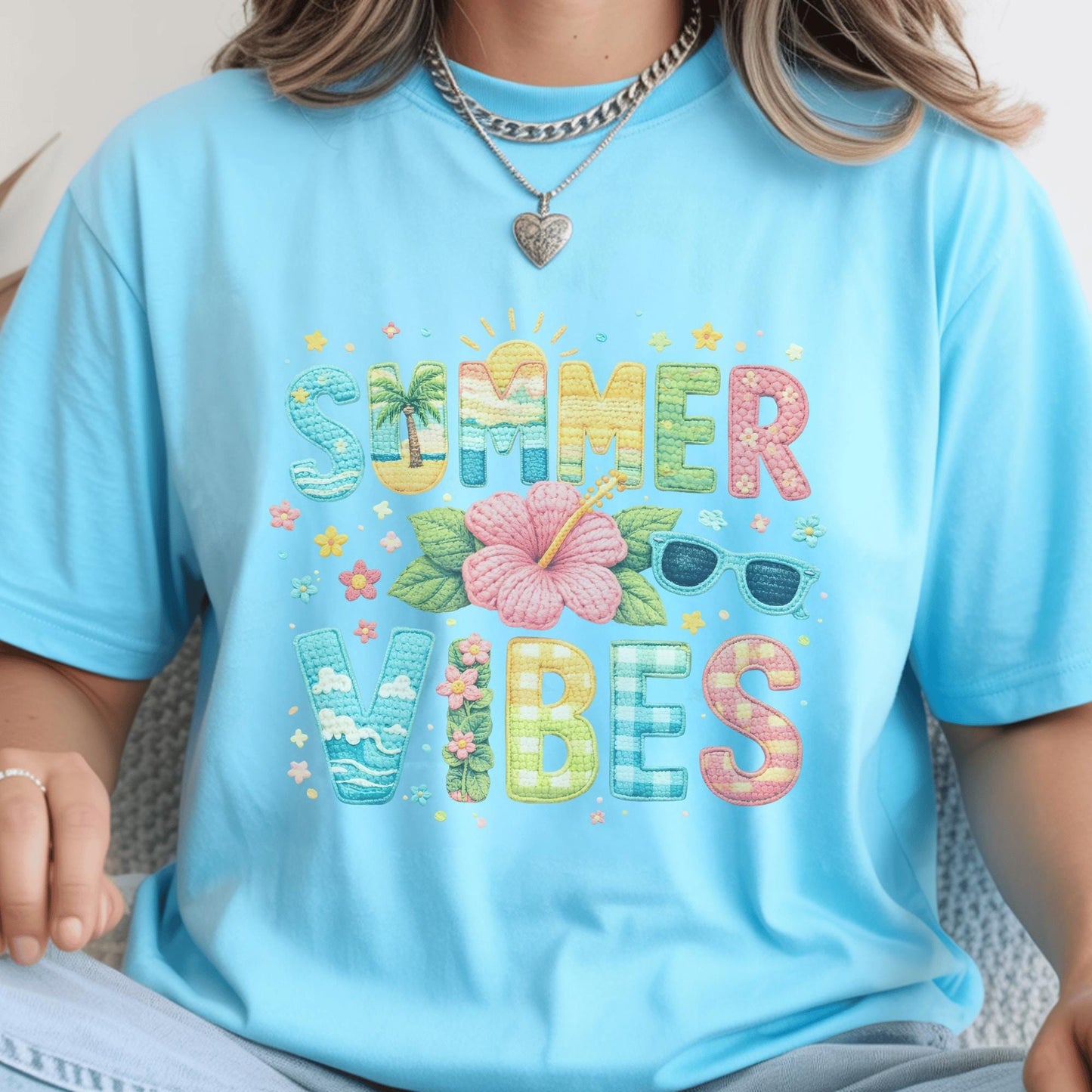 Summer Vibes T-Shirt, Fun Graphic Tee, Beach Holiday Shirt, Bright Colorful Design, For Women, Cute Casual Outfit, Vacation Style, Size S-XL