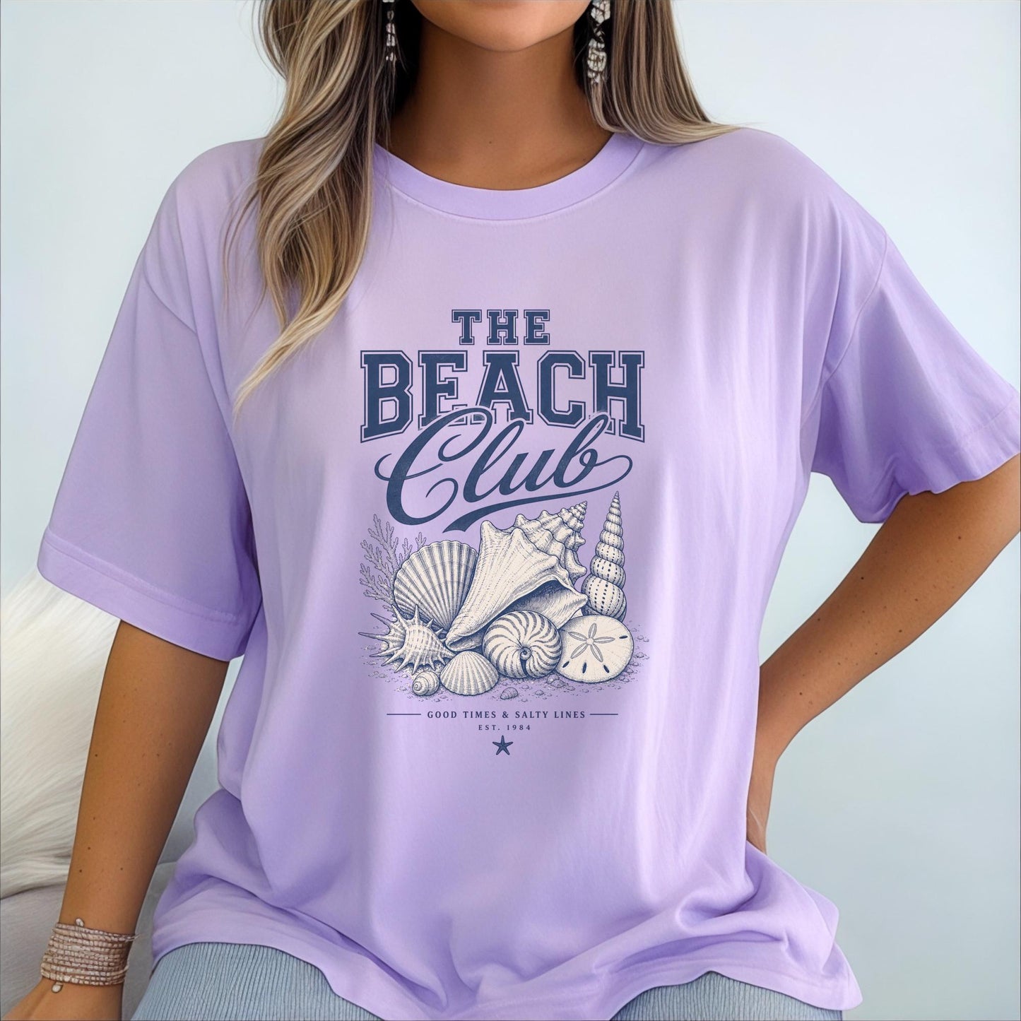 Beach Club T-Shirt, Nautical Design Tee, Coastal Beach Shells Graphic, Seaside Surf Shirt, Summer Vacation Clothing, Holiday Gift