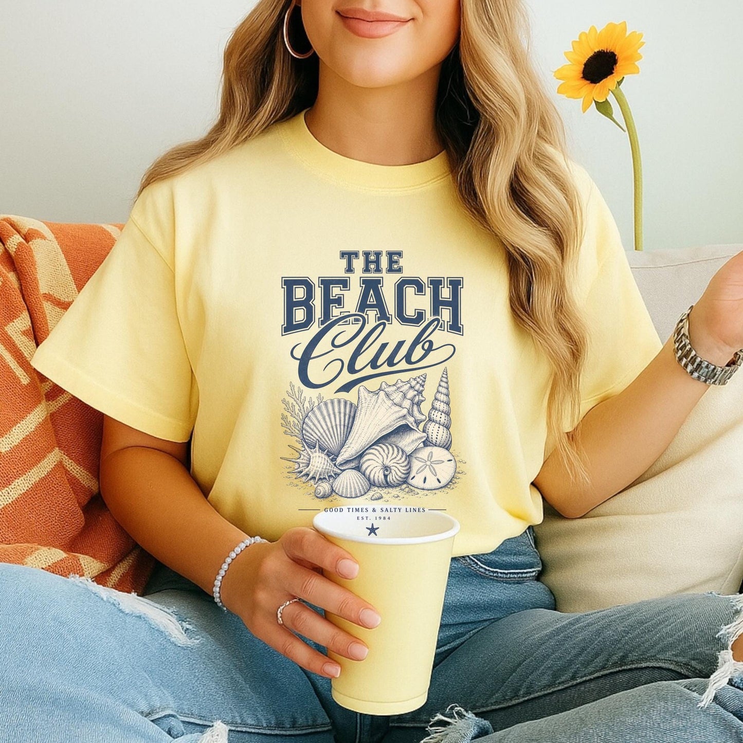 Beach Club T-Shirt, Nautical Design Tee, Coastal Beach Shells Graphic, Seaside Surf Shirt, Summer Vacation Clothing, Holiday Gift