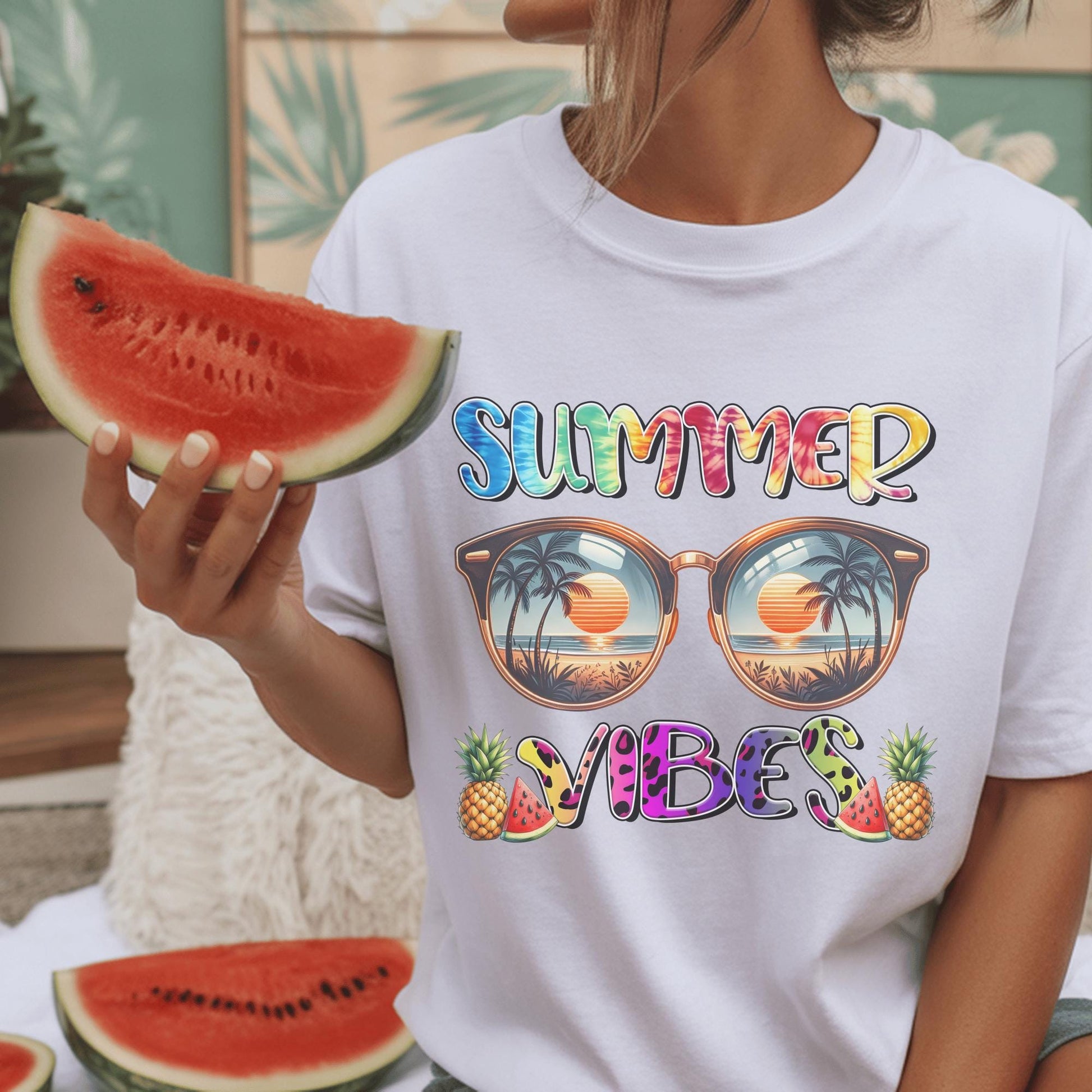 Summer Vibes Retro Sunglasses Beach T-Shirt, Tropical Vacation Apparel