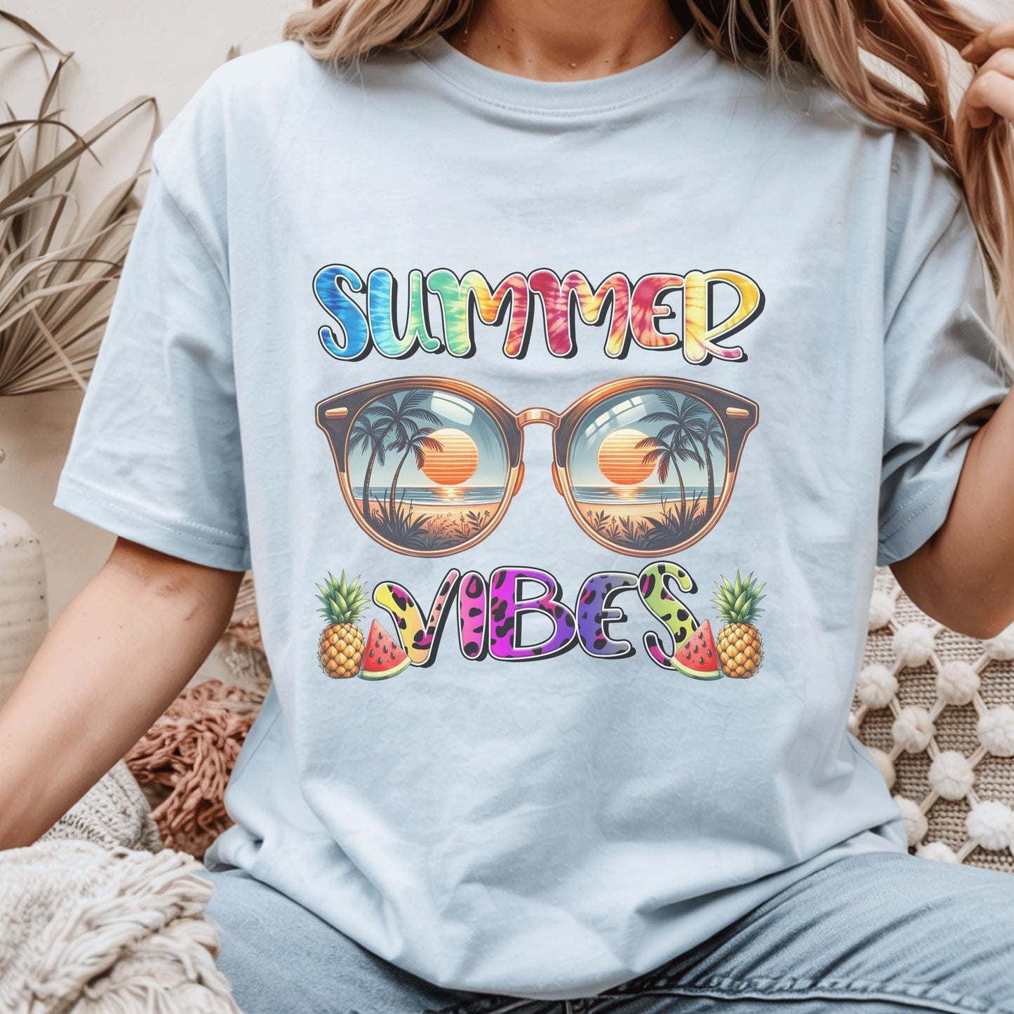 Summer Vibes Retro Sunglasses Beach T-Shirt, Tropical Vacation Apparel