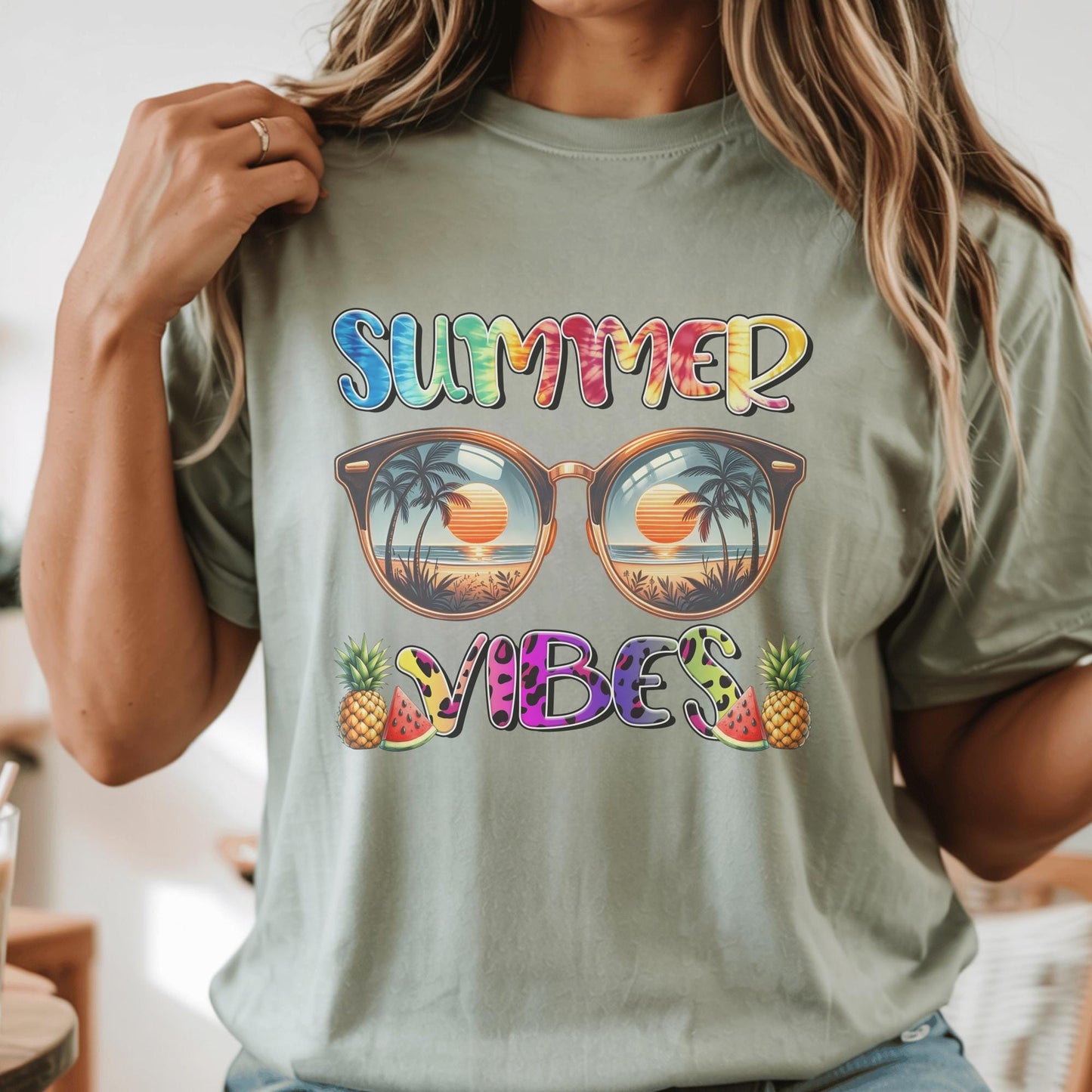 Summer Vibes Retro Sunglasses Beach T-Shirt, Tropical Vacation Apparel