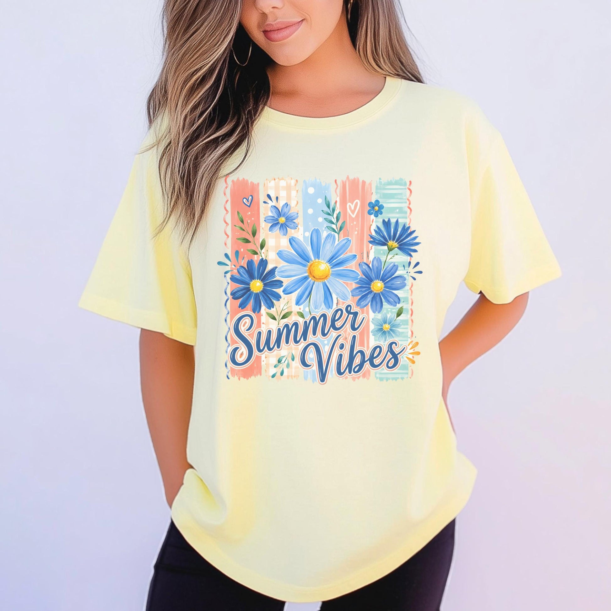 Summer Vibes T-Shirt, Floral Graphic Tee, Customizable Cotton Top, Relaxed Fit, Perfect Summer Outfit, Gift for Her, Trendy Fashion