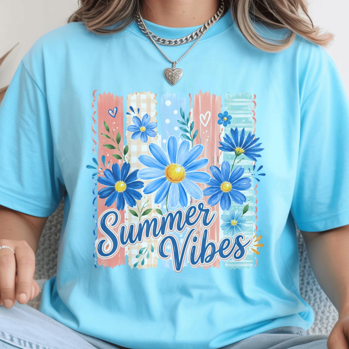 Summer Vibes T-Shirt, Floral Graphic Tee, Customizable Cotton Top, Relaxed Fit, Perfect Summer Outfit, Gift for Her, Trendy Fashion