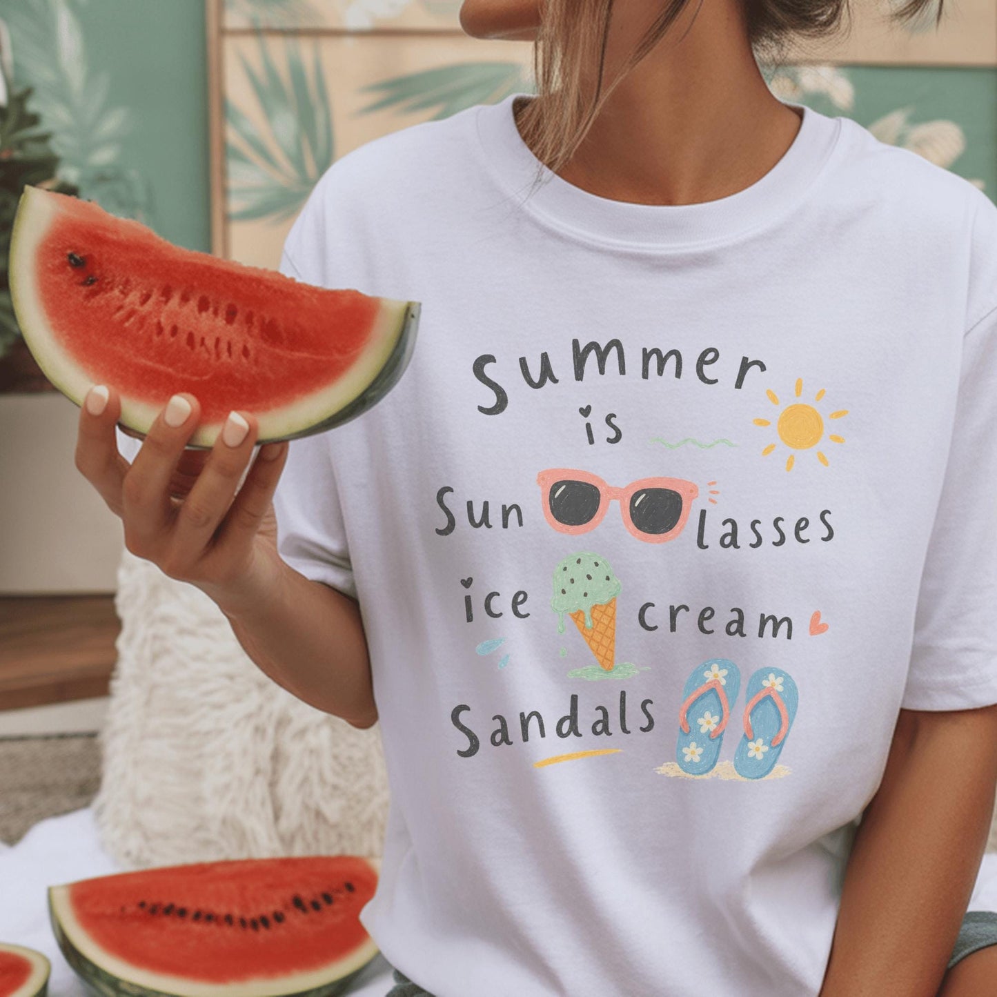 Summer Vibes T-Shirt, Cute Summer Design, Comfort Colors Tee, Sunglasses Sun Ice Cream Sandals, Funny Gift for Summer Lovers