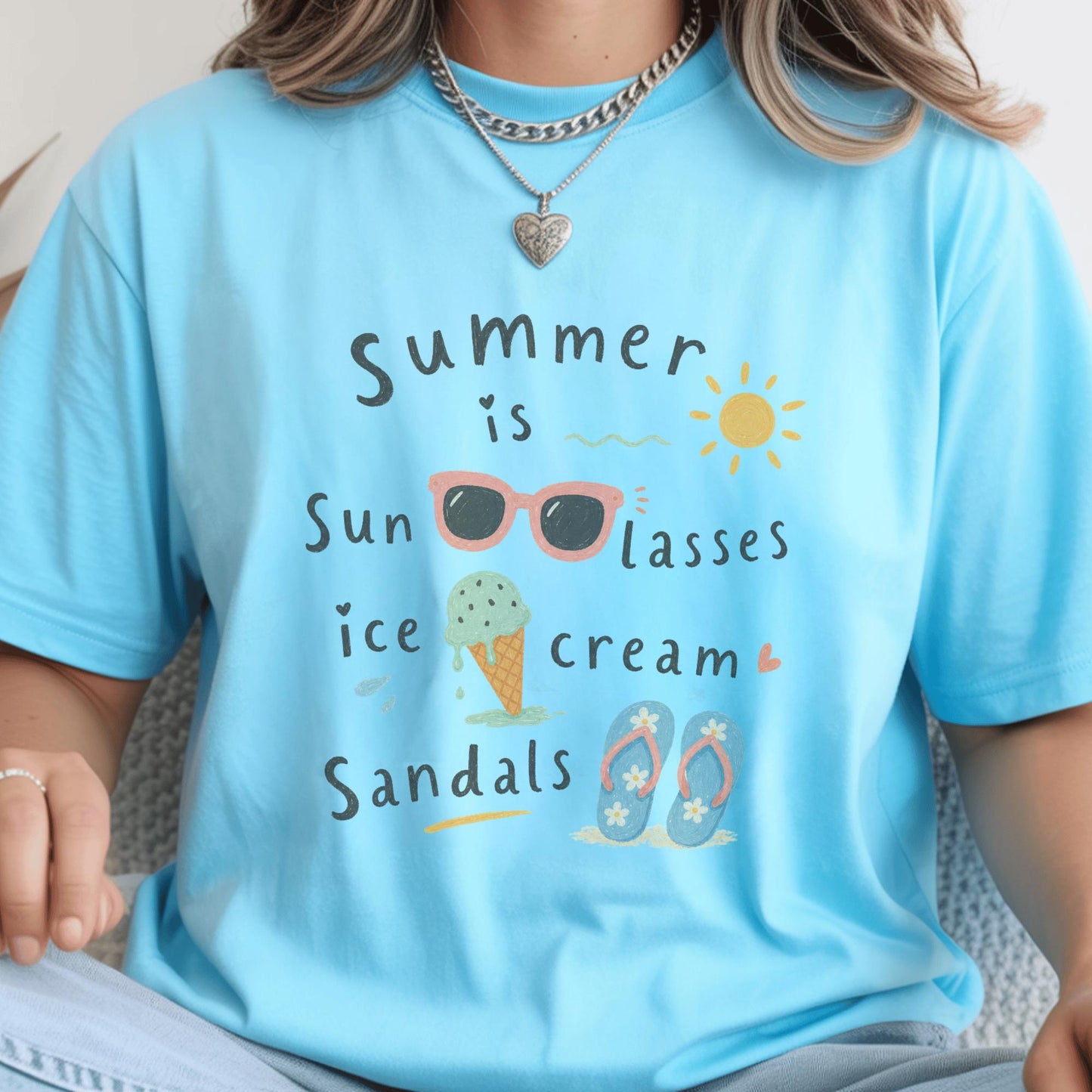 Summer Vibes T-Shirt, Cute Summer Design, Comfort Colors Tee, Sunglasses Sun Ice Cream Sandals, Funny Gift for Summer Lovers