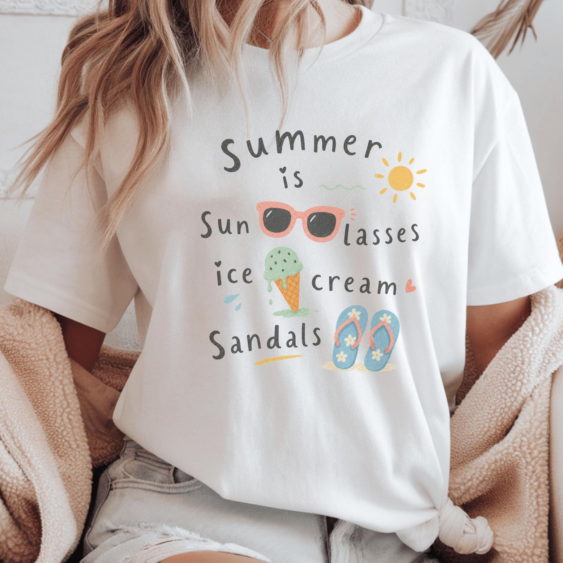 Summer Vibes T-Shirt, Cute Summer Design, Comfort Colors Tee, Sunglasses Sun Ice Cream Sandals, Funny Gift for Summer Lovers