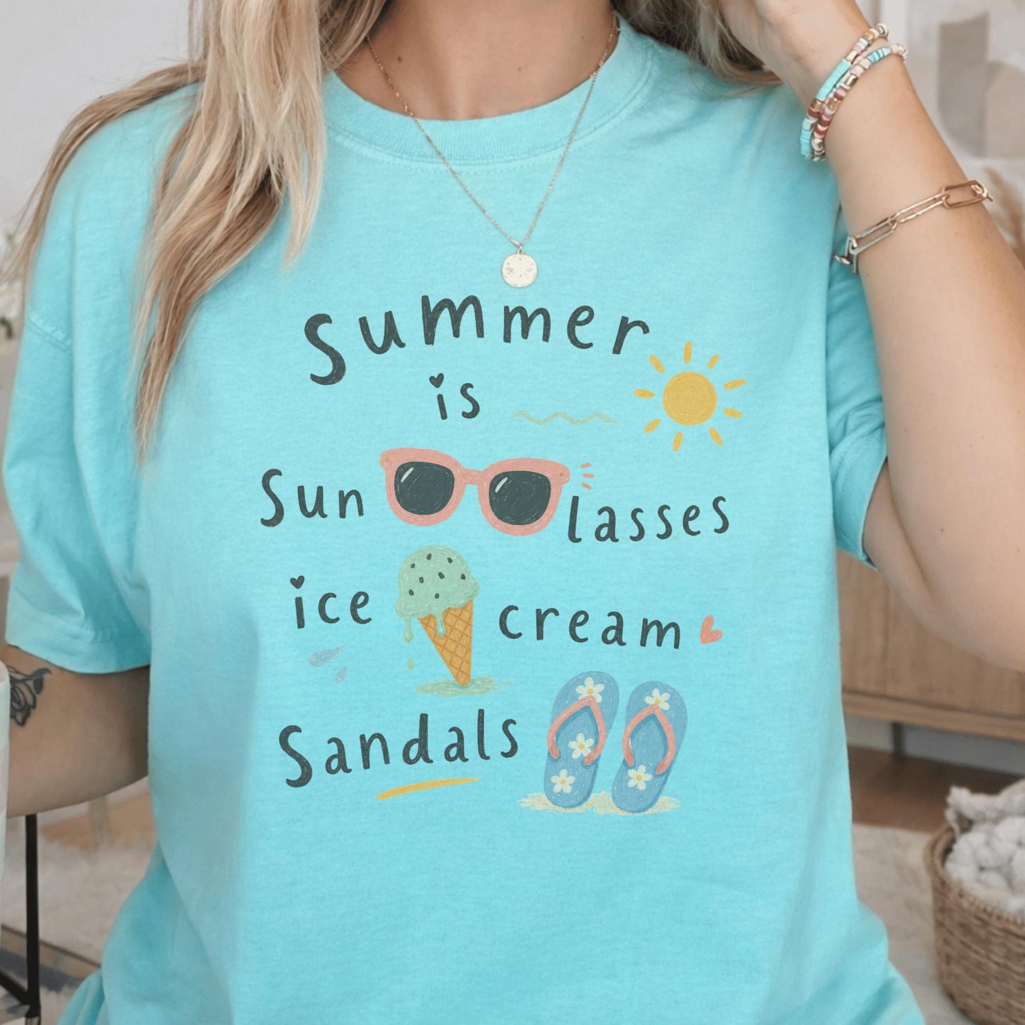 Summer Vibes T-Shirt, Cute Summer Design, Comfort Colors Tee, Sunglasses Sun Ice Cream Sandals, Funny Gift for Summer Lovers