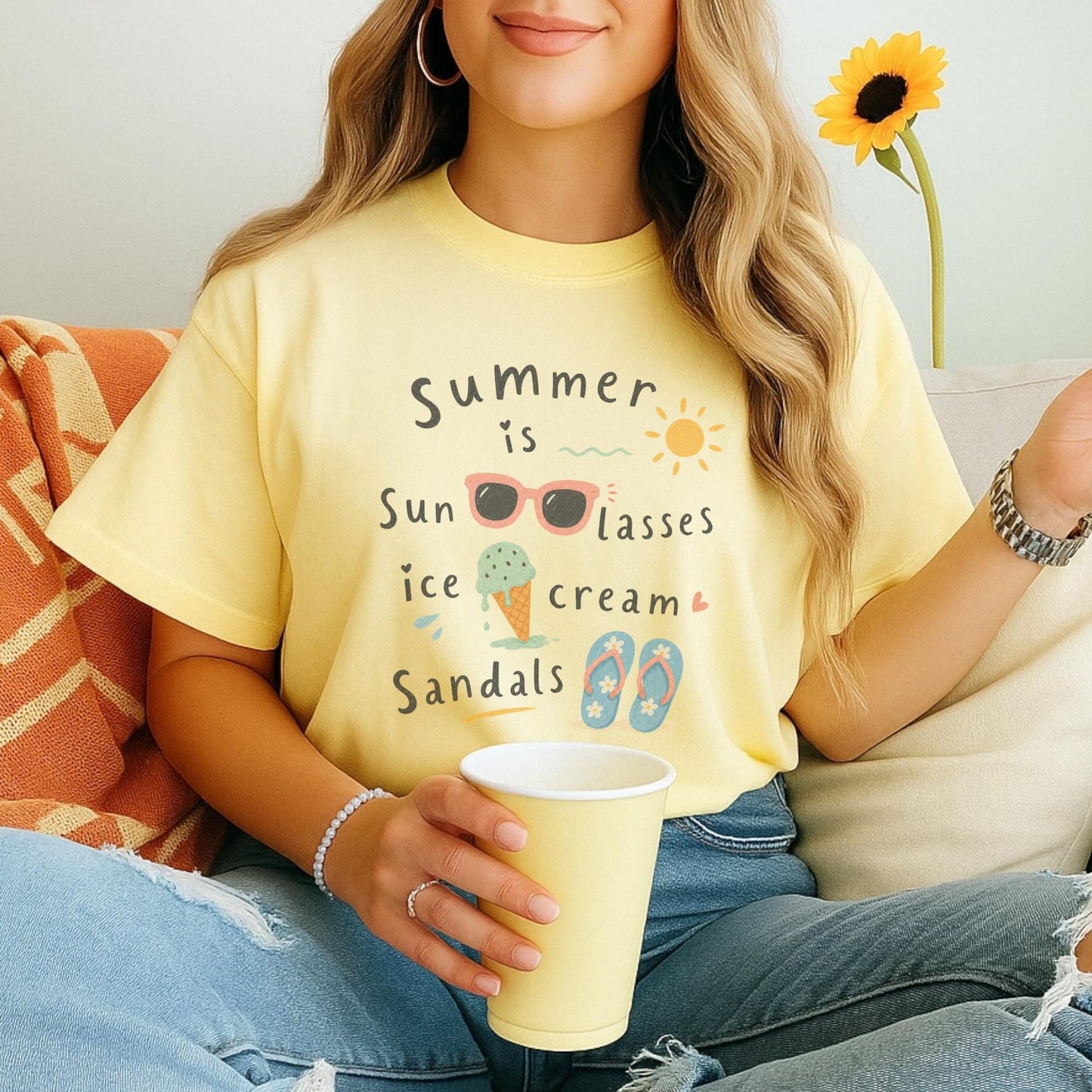 Summer Vibes T-Shirt, Cute Summer Design, Comfort Colors Tee, Sunglasses Sun Ice Cream Sandals, Funny Gift for Summer Lovers