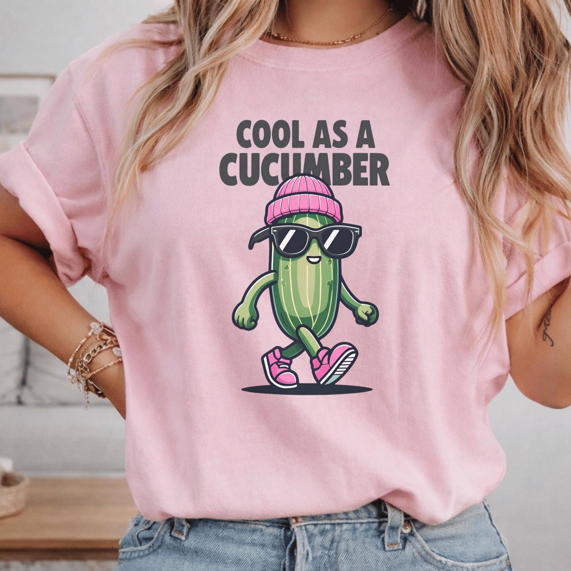 As A Cucumber T-Shirt, Cartoon Veggie Graphic Top, Humorous Apparel