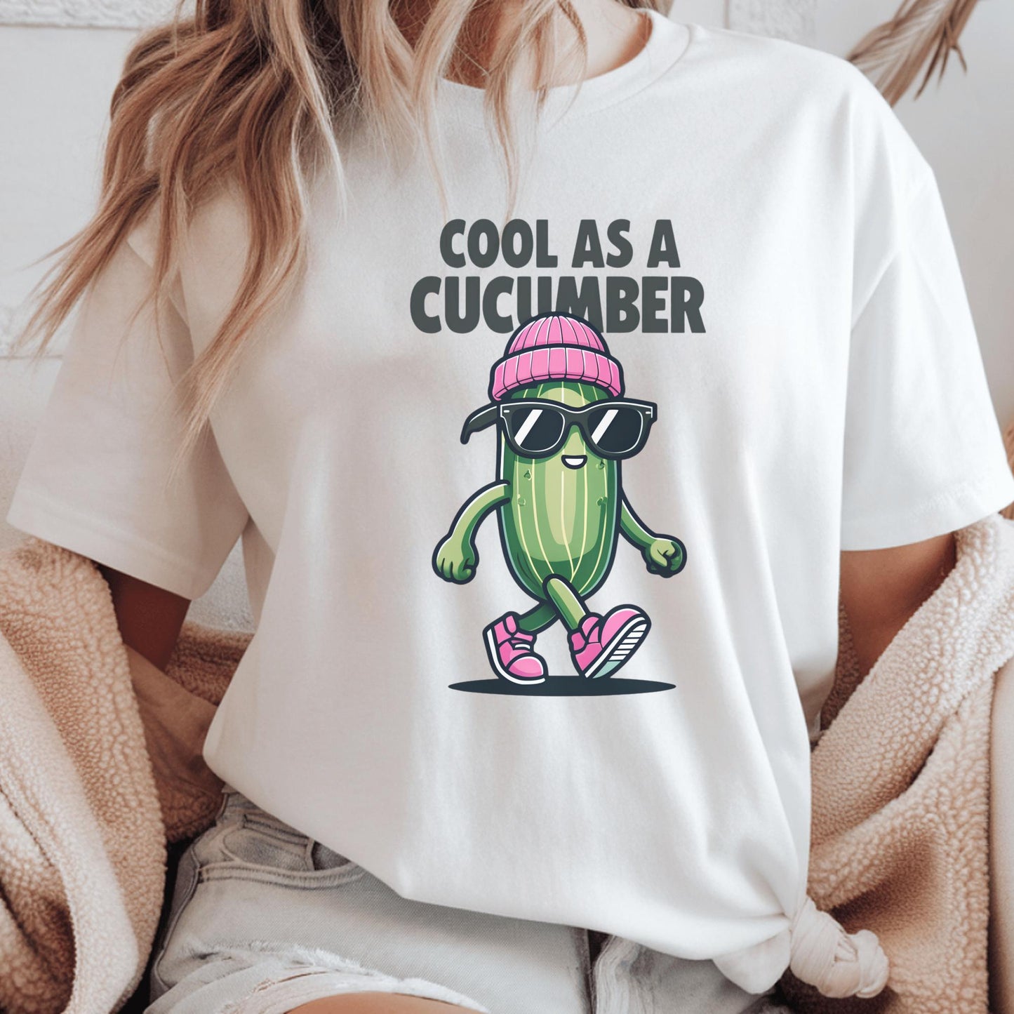 As A Cucumber T-Shirt, Cartoon Veggie Graphic Top, Humorous Apparel