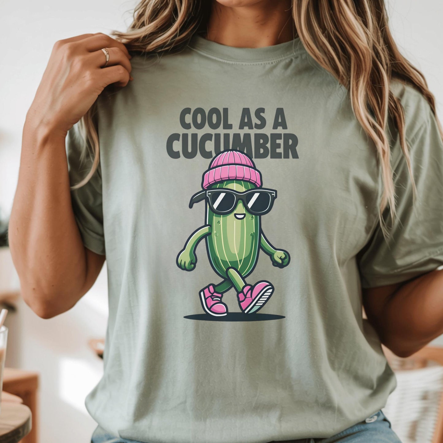 As A Cucumber T-Shirt, Cartoon Veggie Graphic Top, Humorous Apparel