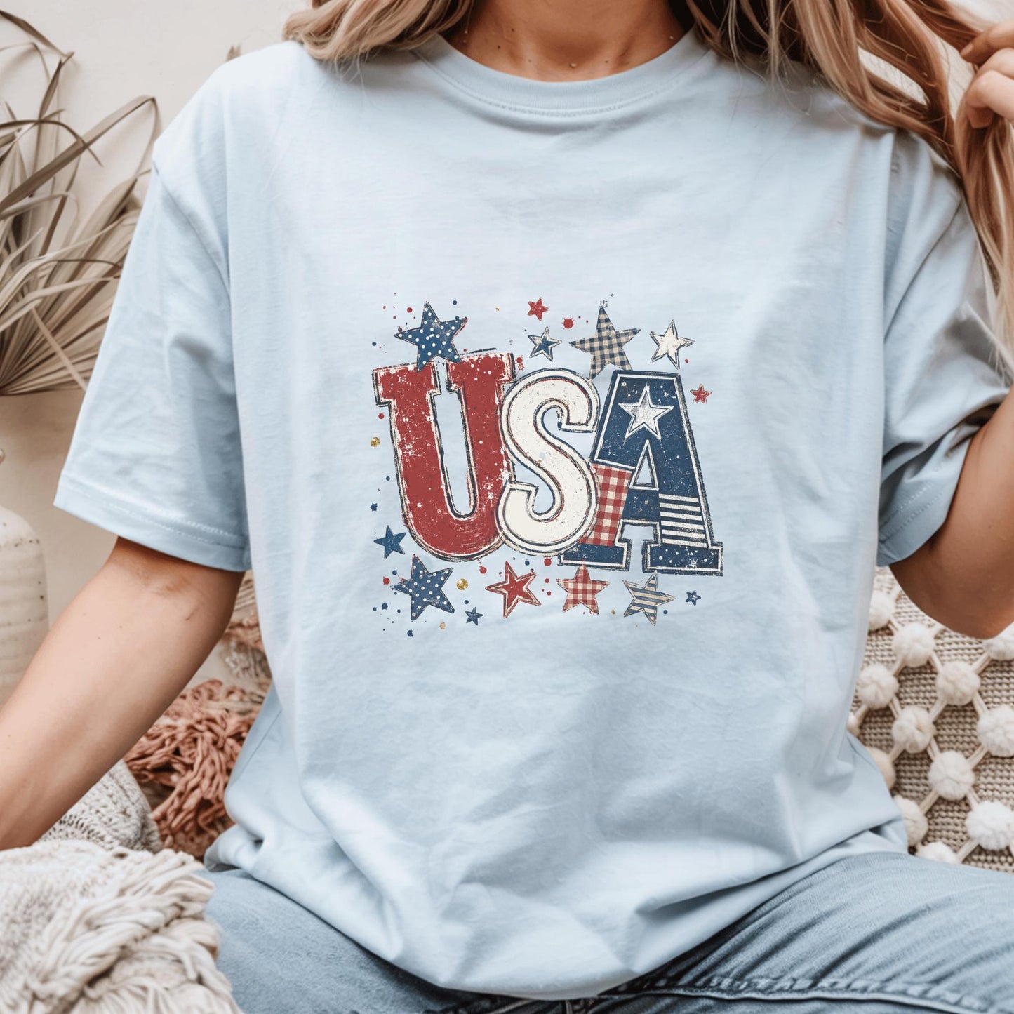 USA Patriotic T-shirt, Vintage Stars & Stripes Tee, Independence Day Clothing, Retro American Pride Shirt, Red White Blue Apparel