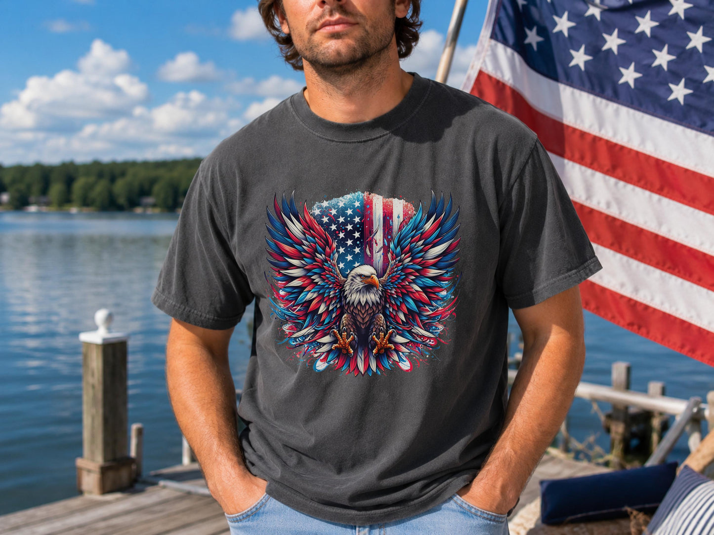 Patriotic Eagle T-Shirt, American Flag Graphic Tee, 4th of July Shirt, USA Pride Apparel, Bald Eagle Design, Men's Women's Clothing
