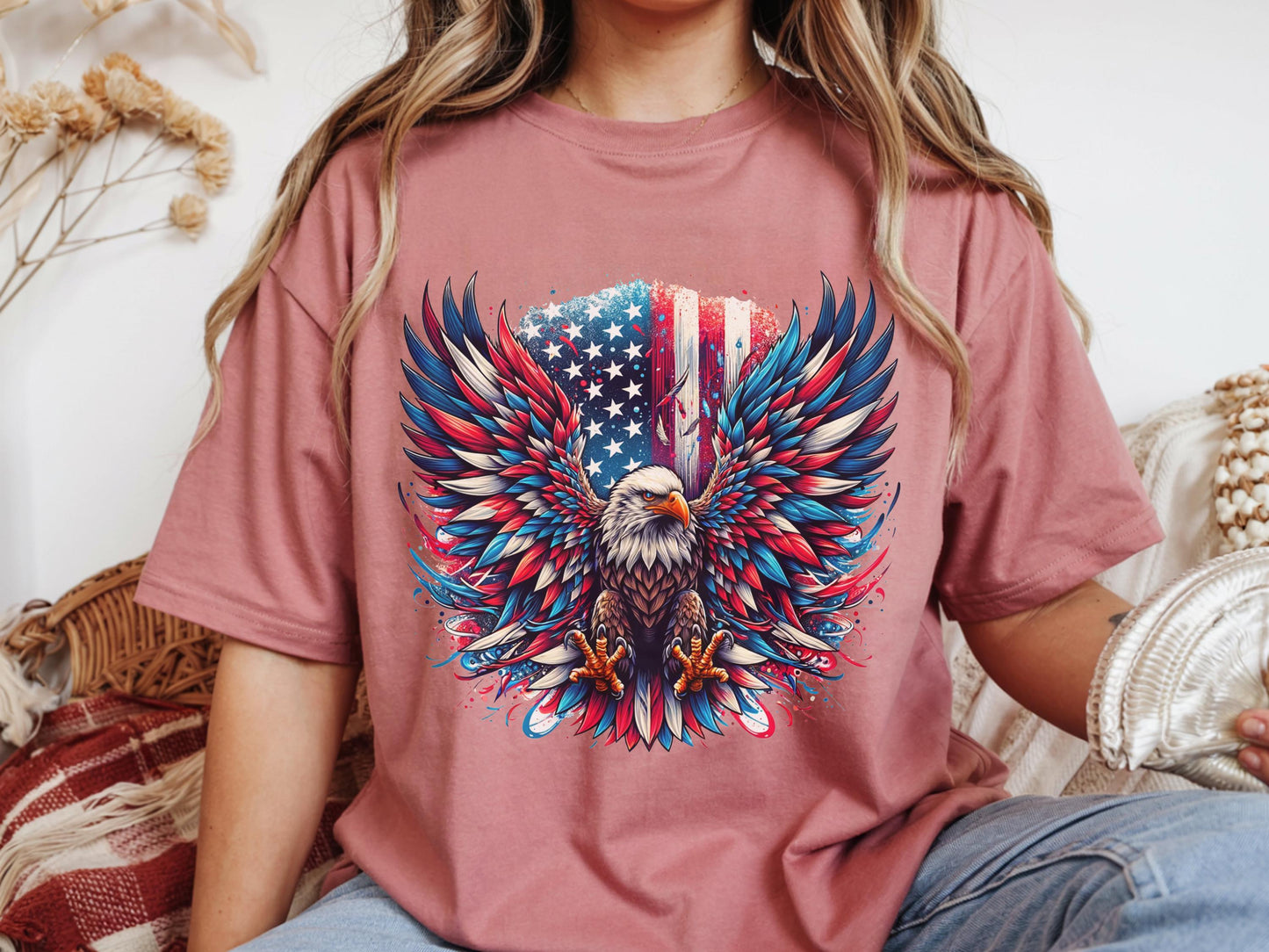 Patriotic Eagle T-Shirt, American Flag Graphic Tee, 4th of July Shirt, USA Pride Apparel, Bald Eagle Design, Men's Women's Clothing