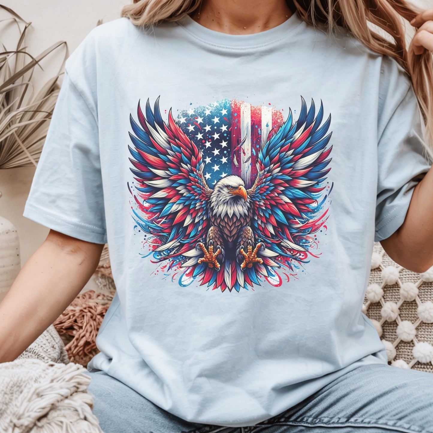 Patriotic Eagle T-Shirt, American Flag Graphic Tee, 4th of July Shirt, USA Pride Apparel, Bald Eagle Design, Men's Women's Clothing