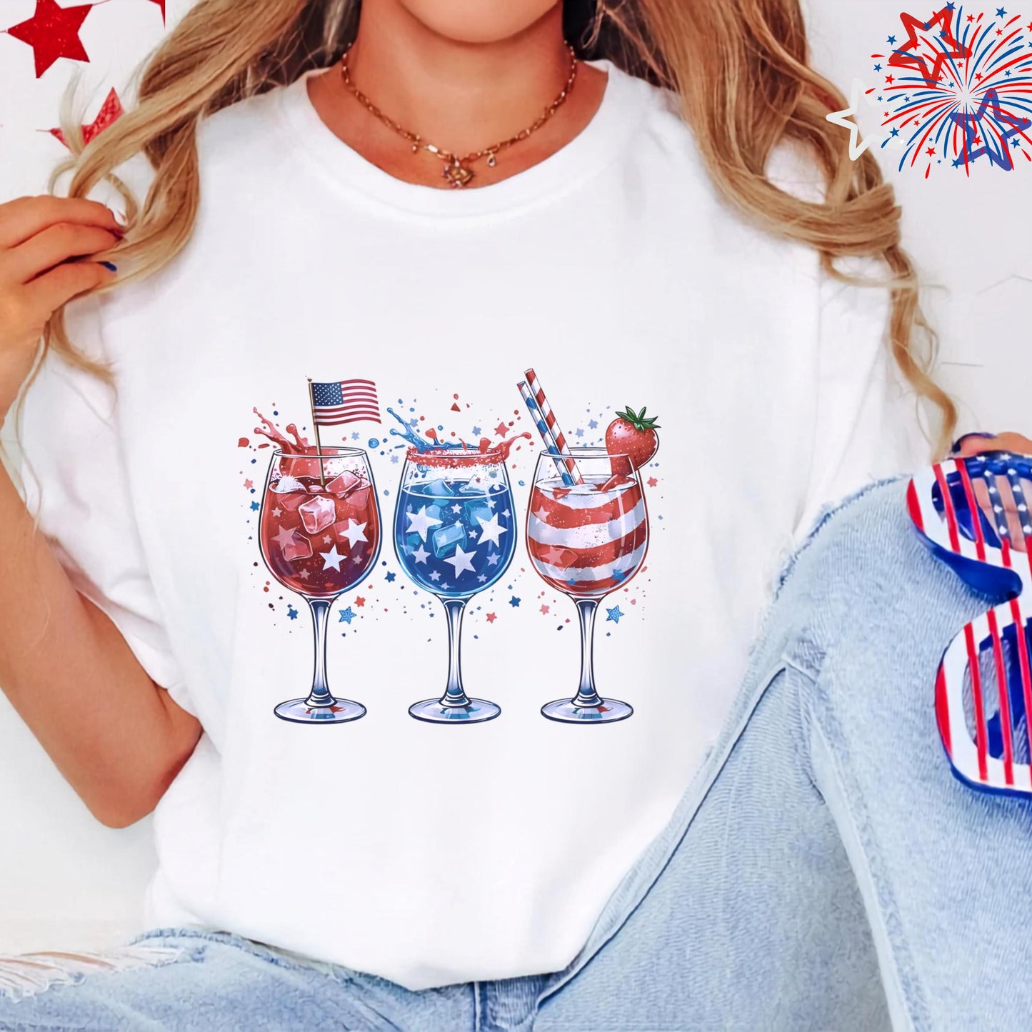 Patriotic Drinkware Design, Fourth of July Party, USA Themed Glasses, Fun Summer BBQ Decor, Independence Day Gift Idea, Watercolor Art