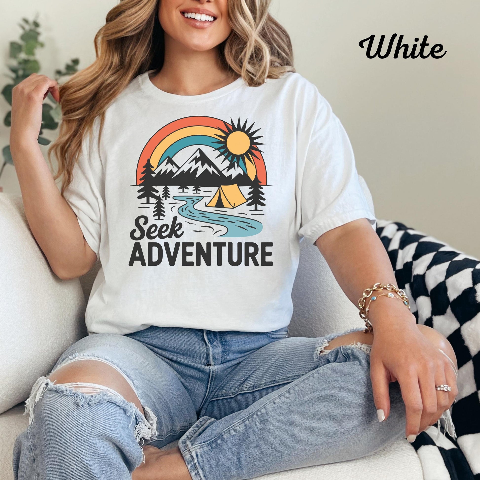 Camping Tank Top, Seek Adventure Shirt, Hiking Gift, Women’s Sleeveless Tee, T-Shirt or Sweatshirt Option, Camping Mug, Tote Bag