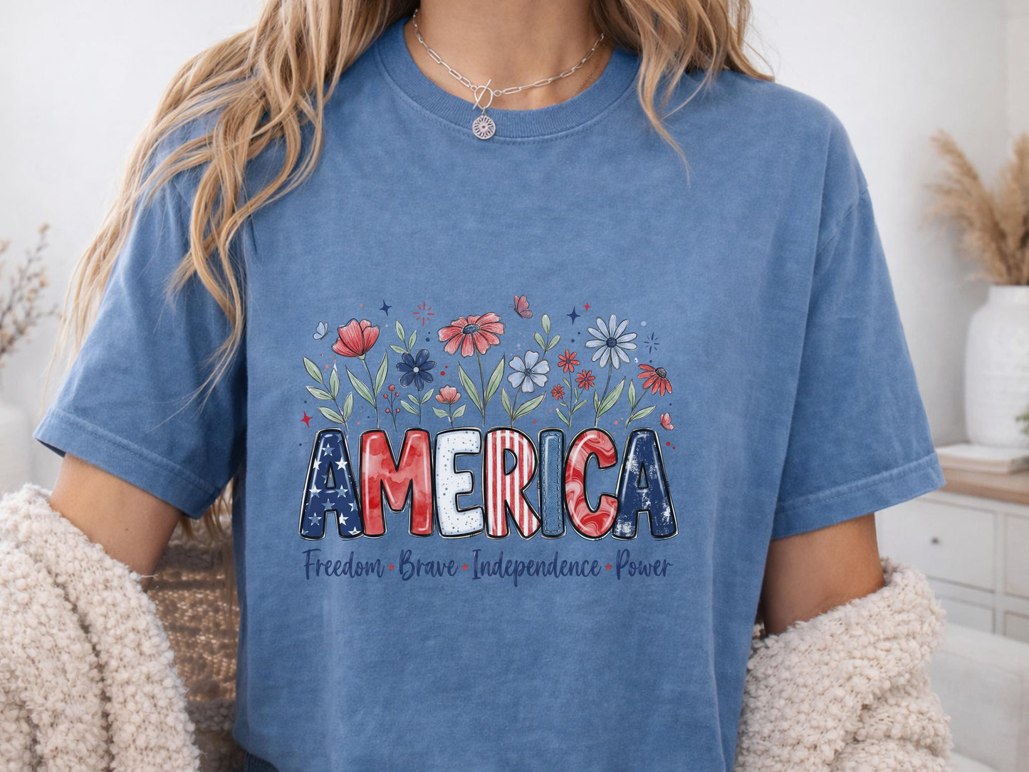 Patriotic America T-Shirt, Custom Independence Day Tee, USA Pride Gift, Freedom Brave Power, American Flag Graphic, Customizable Shirt