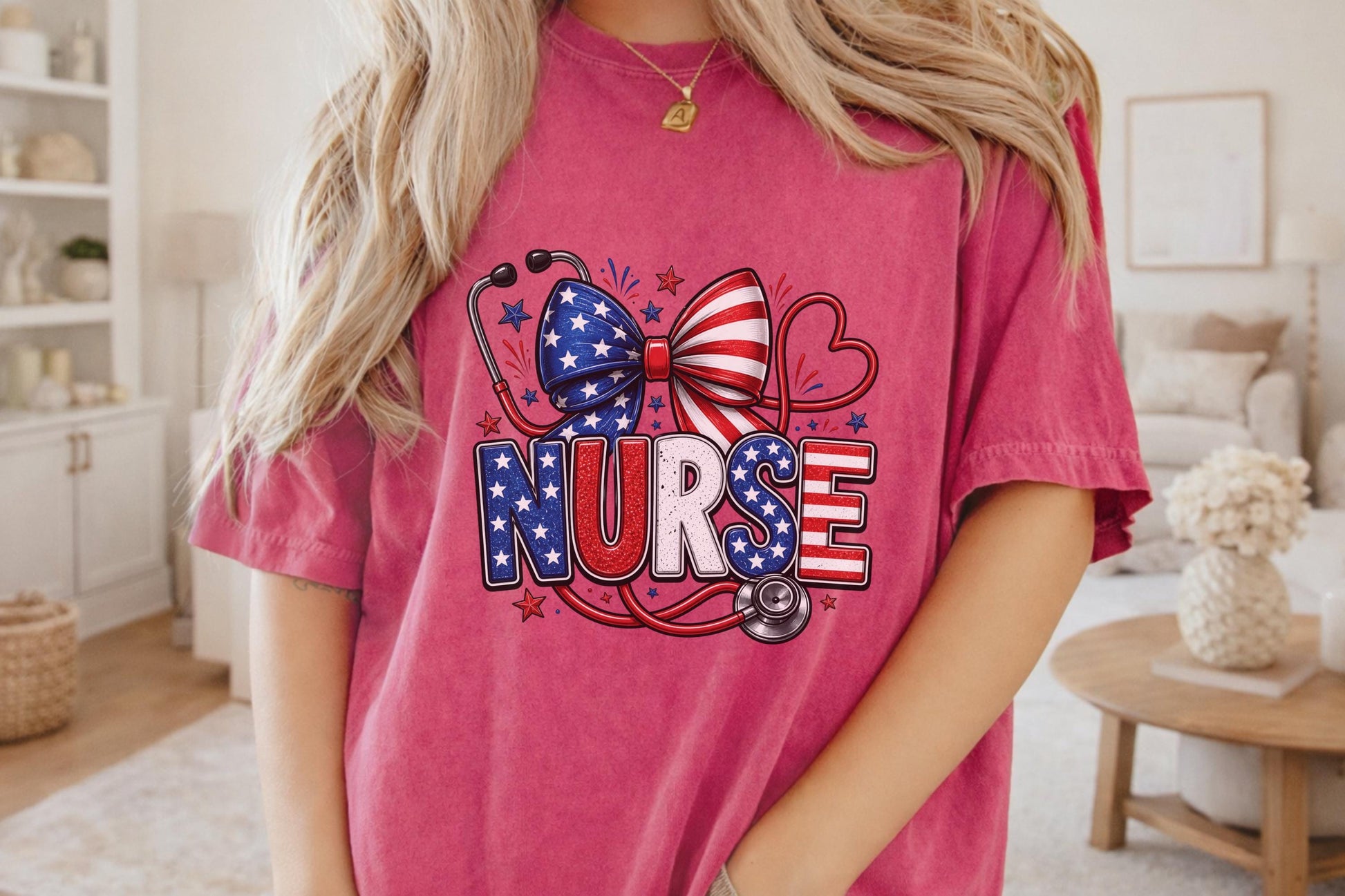 Patriotic Nurse Shirt, USA Flag Inspired Tee, Nurse Appreciation Gift, RN Independence Day Apparel, Stethoscope Graphic Top, Unique Medical