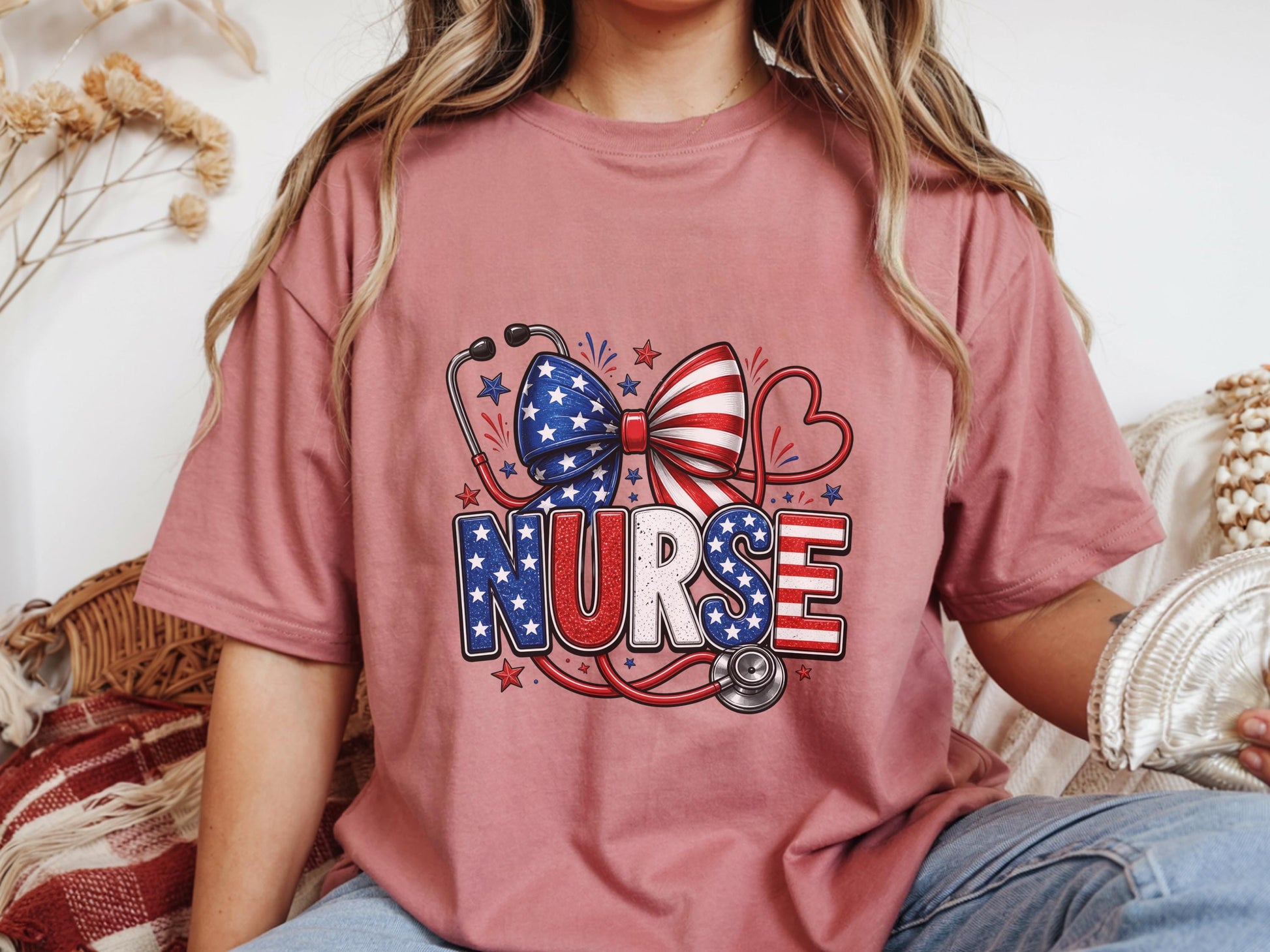 Patriotic Nurse Shirt, USA Flag Inspired Tee, Nurse Appreciation Gift, RN Independence Day Apparel, Stethoscope Graphic Top, Unique Medical