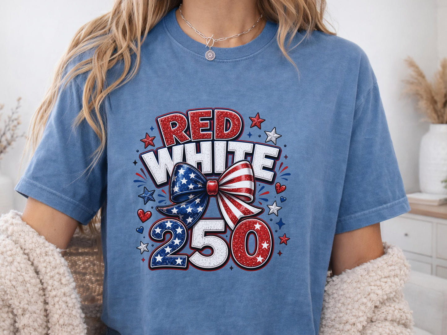 USA Patriotic T-Shirt, Red White Blue Celebration Tee, 250th Anniversary Design, Independence Day Shirt, Customizable Cotton Apparel