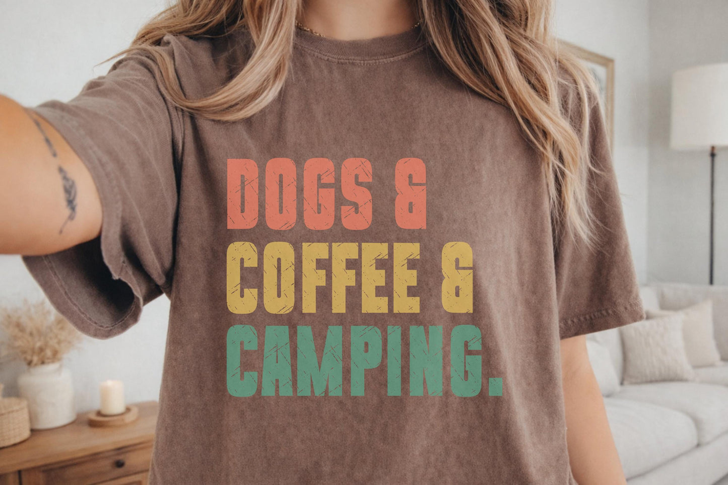 Dogs Coffee Camping Shirt – Dog Lover Camper Tee, Funny Camping & Coffee T-Shirt, Adventure Vacation Shirt, Camping Birthday Gift