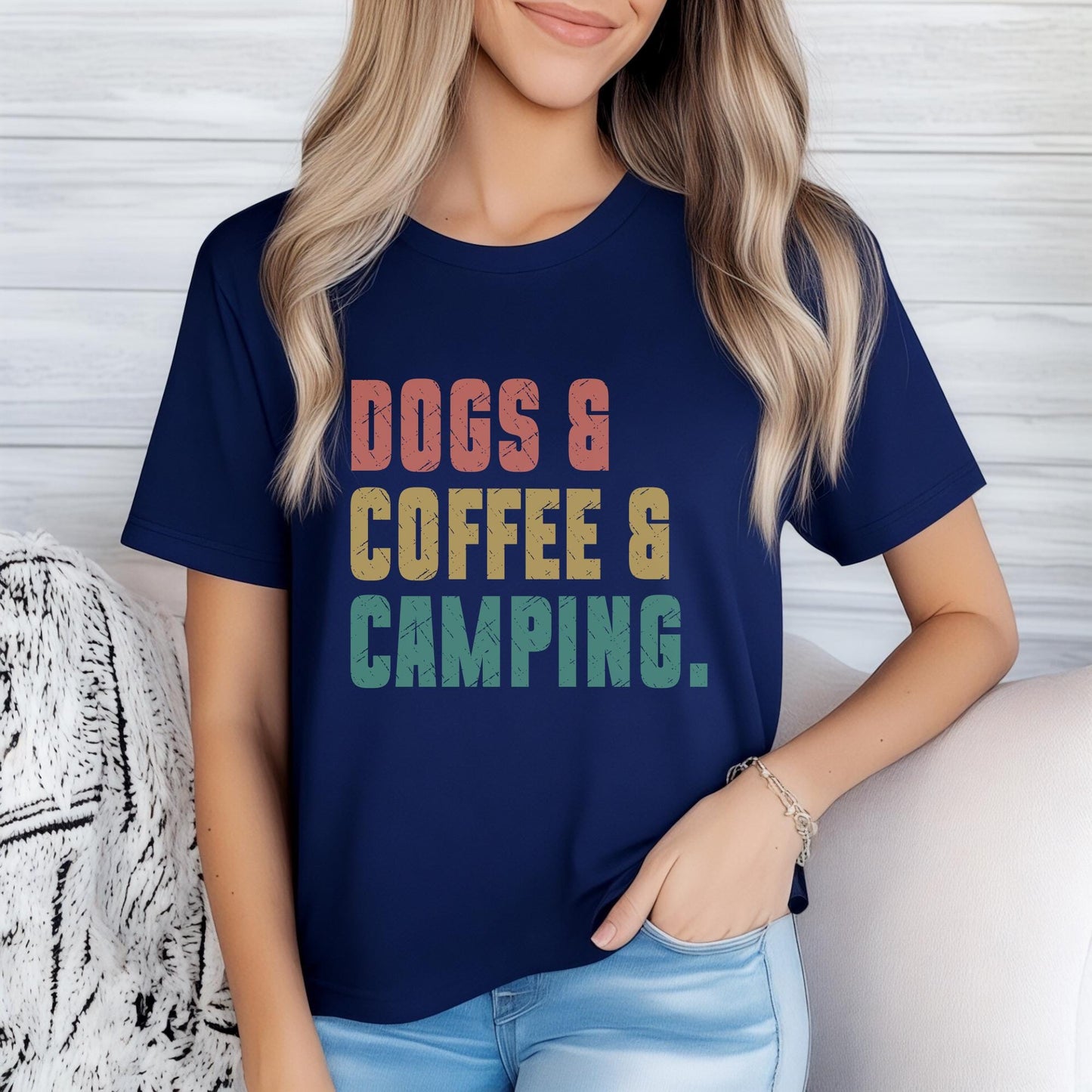 Dogs Coffee Camping Shirt – Dog Lover Camper Tee, Funny Camping & Coffee T-Shirt, Adventure Vacation Shirt, Camping Birthday Gift