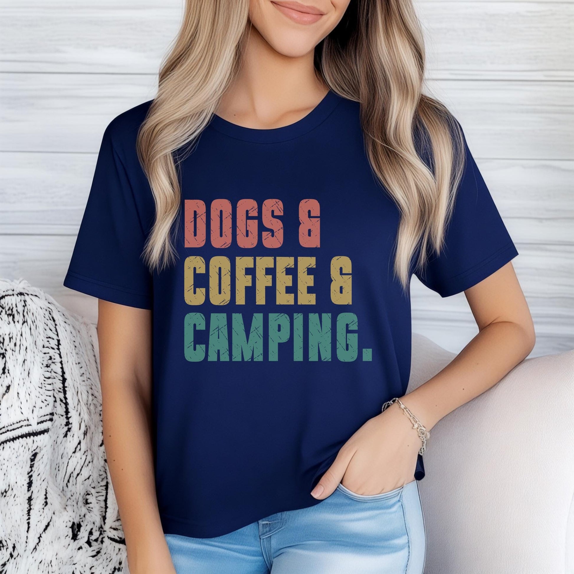 Dogs Coffee Camping Shirt – Dog Lover Camper Tee, Funny Camping & Coffee T-Shirt, Adventure Vacation Shirt, Camping Birthday Gift