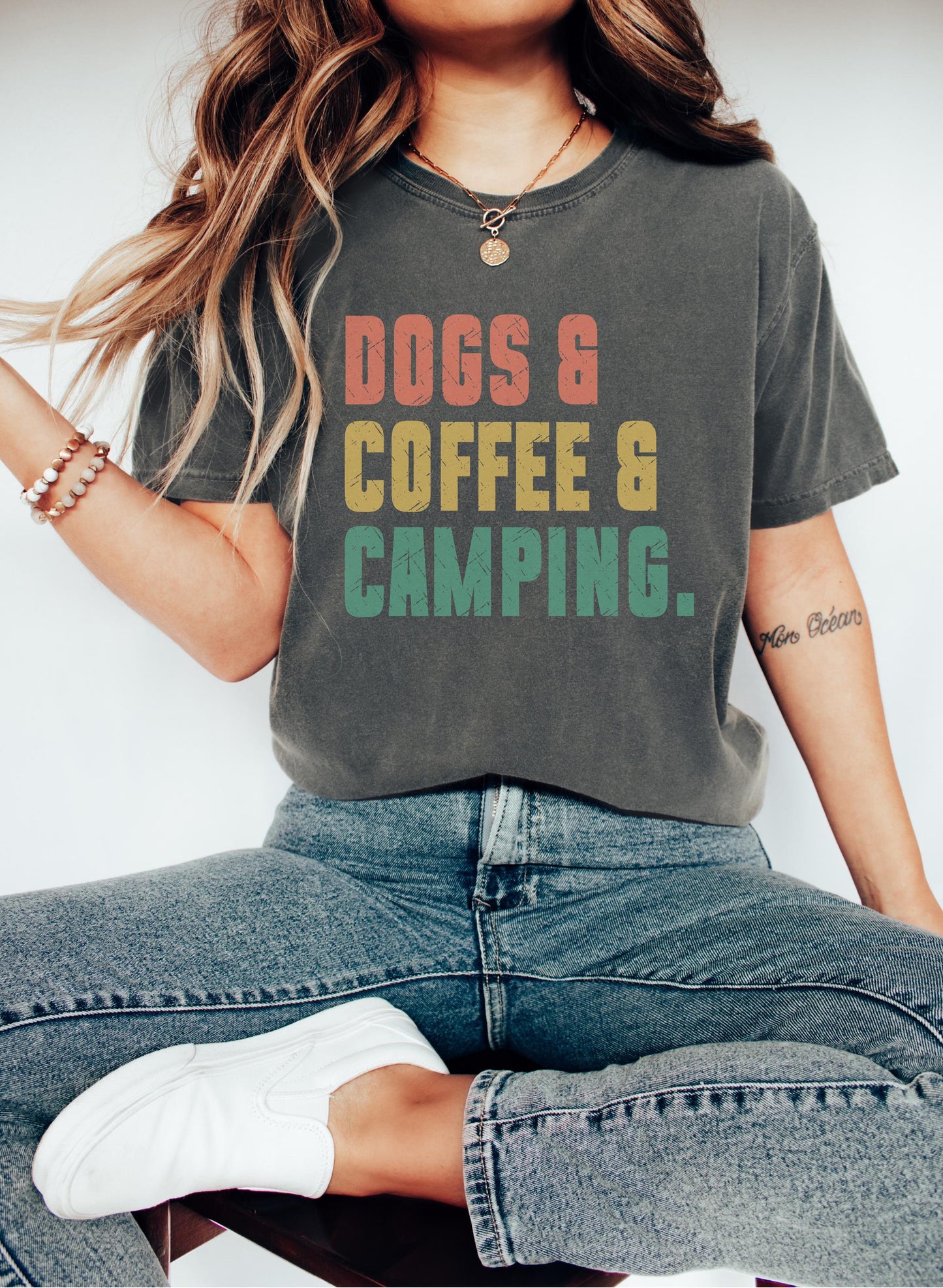 Dogs Coffee Camping Shirt – Dog Lover Camper Tee, Funny Camping & Coffee T-Shirt, Adventure Vacation Shirt, Camping Birthday Gift