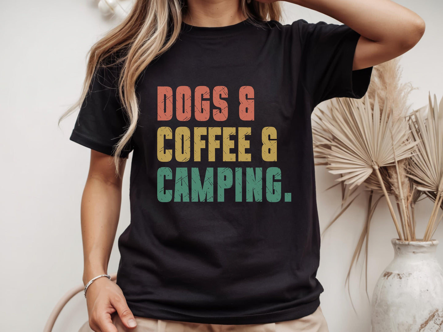 Dogs Coffee Camping Shirt – Dog Lover Camper Tee, Funny Camping & Coffee T-Shirt, Adventure Vacation Shirt, Camping Birthday Gift