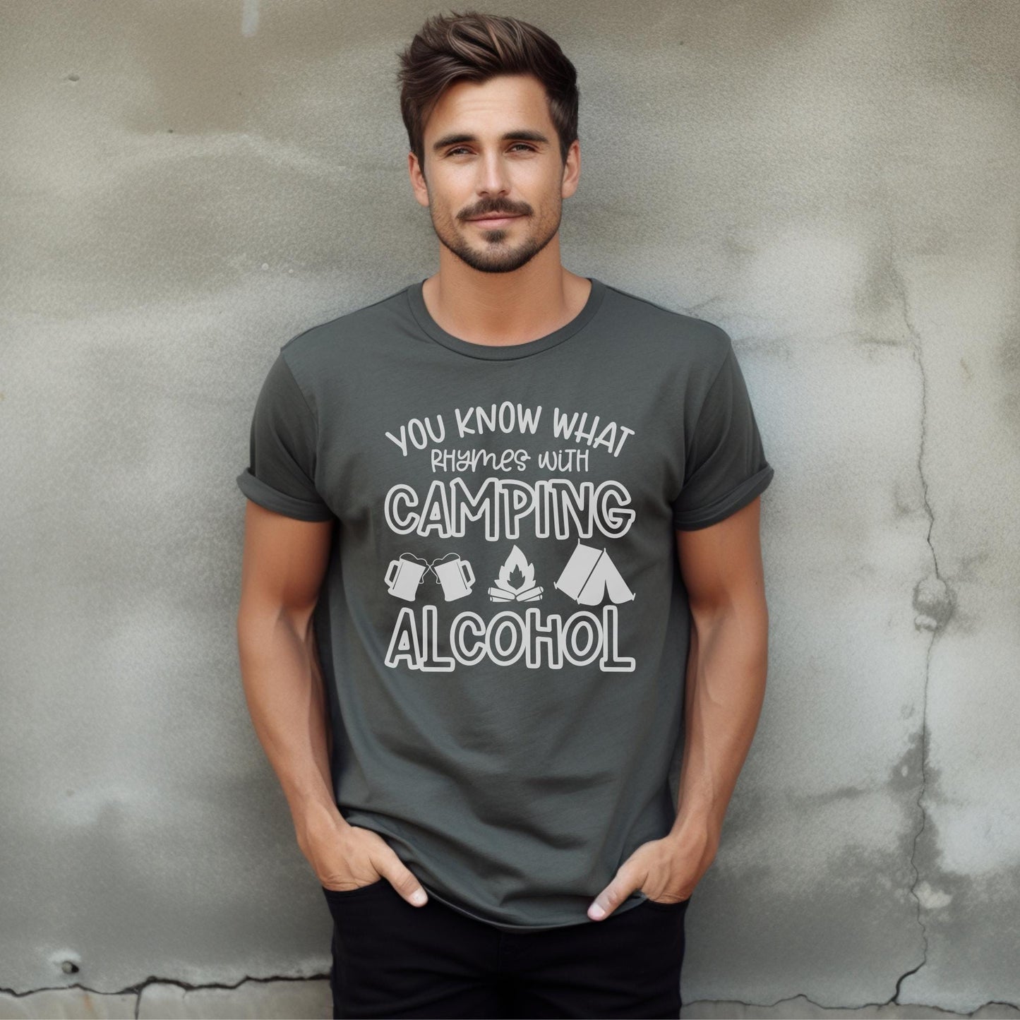 Comfort Colors You Know What Rhymes With Camping Funny Shirt, Alcohol Camping Tee, Drinking Humor T-Shirt, Outdoor Party Gift