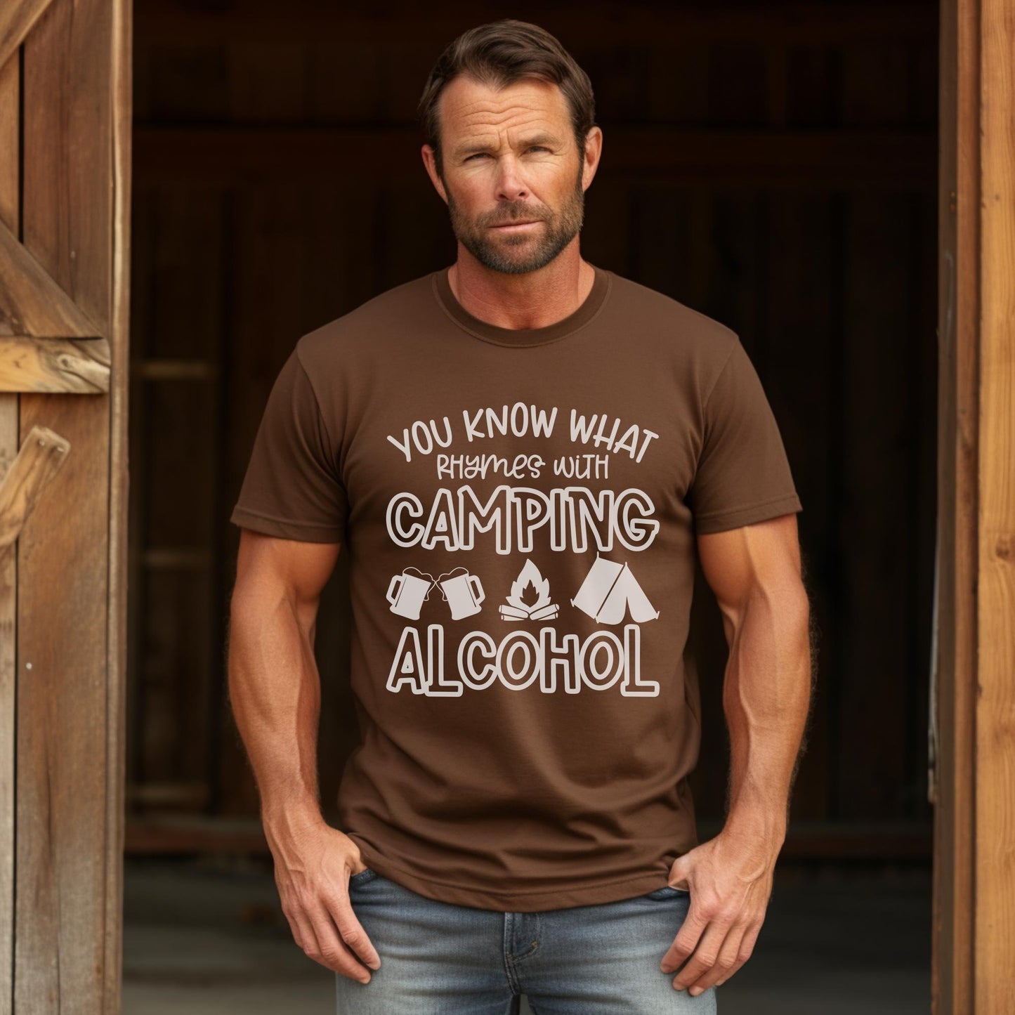 Comfort Colors You Know What Rhymes With Camping Funny Shirt, Alcohol Camping Tee, Drinking Humor T-Shirt, Outdoor Party Gift