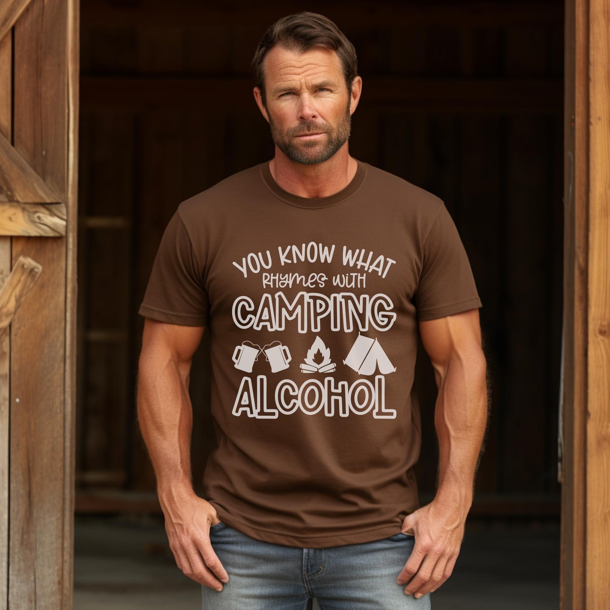 Comfort Colors You Know What Rhymes With Camping Funny Shirt, Alcohol Camping Tee, Drinking Humor T-Shirt, Outdoor Party Gift