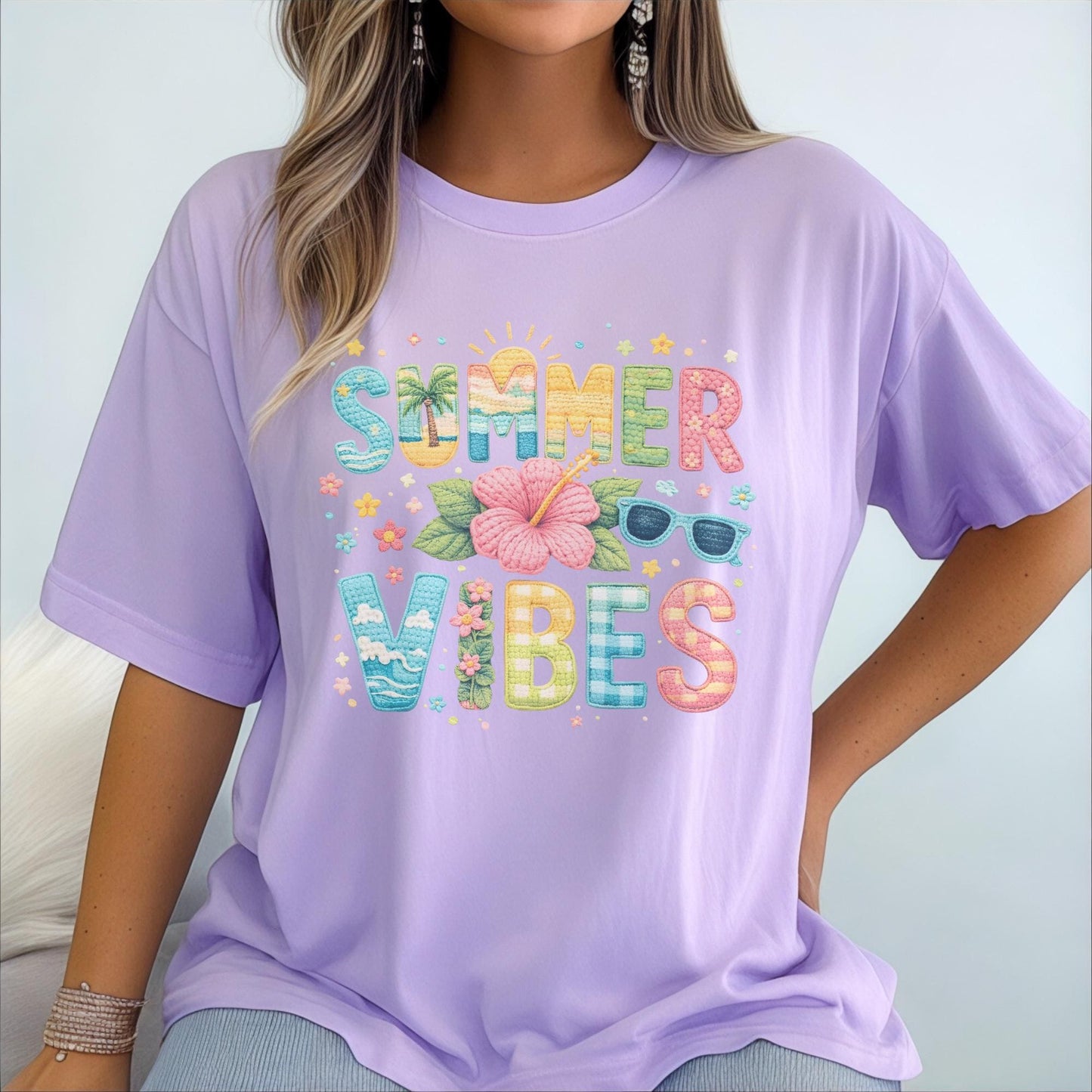 Summer Vibes T-Shirt, Fun Graphic Tee, Beach Holiday Shirt, Bright Colorful Design, For Women, Cute Casual Outfit, Vacation Style, Size S-XL